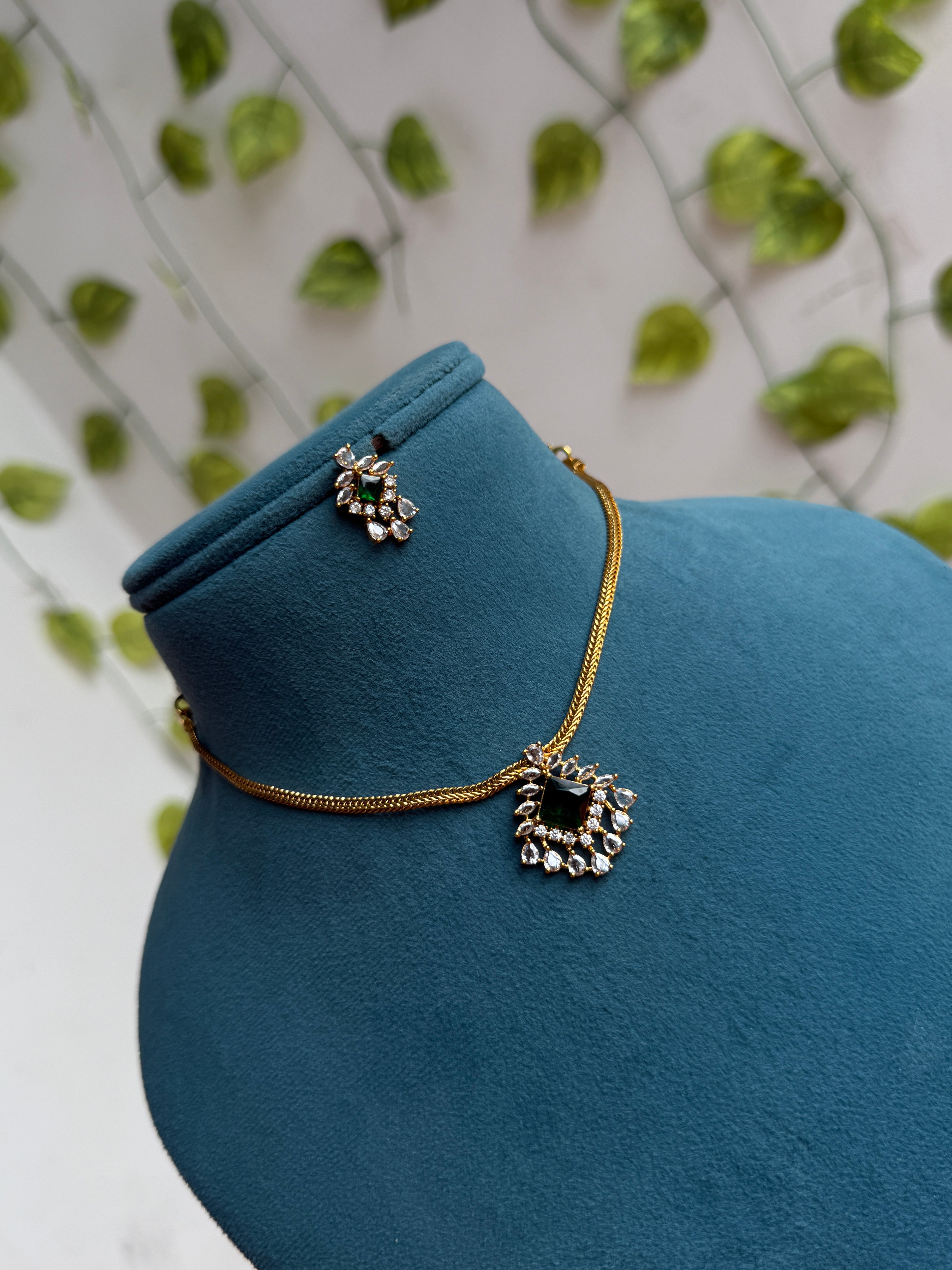 Nano thread  neckset with cz pendant with earrings ns978