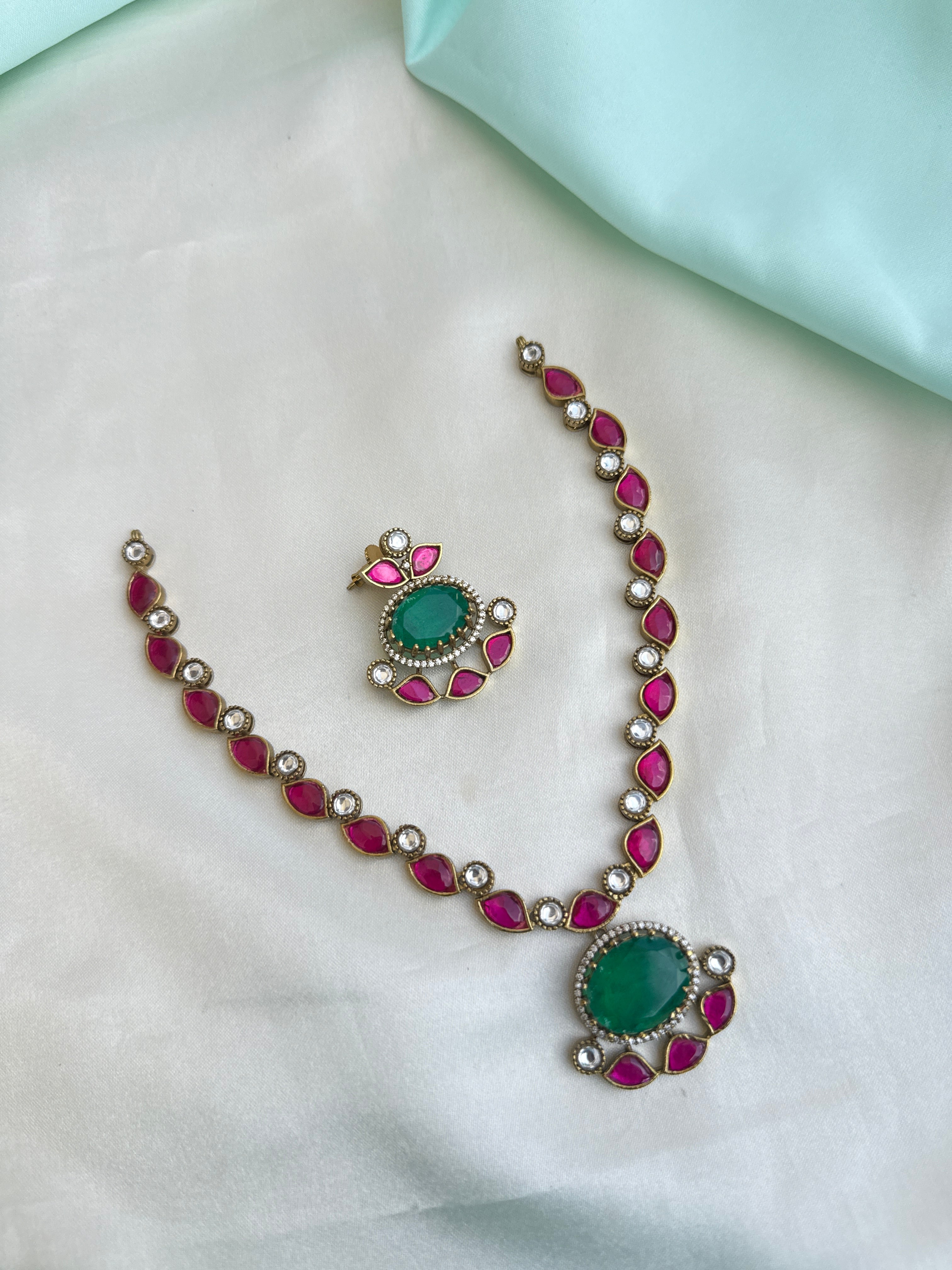 Jadau multi Kundan short Neckset with Chandbali earrings NS998