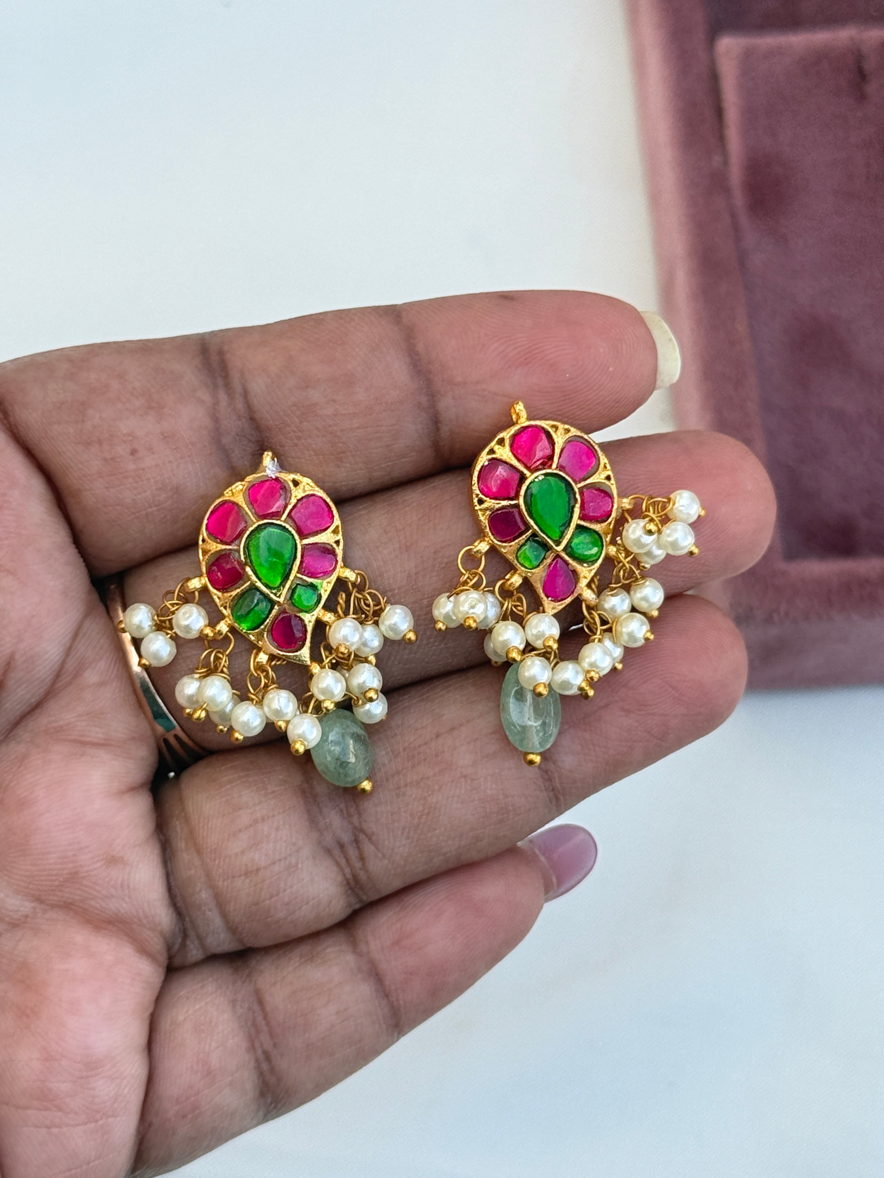 Er205 jadau kundan mango pearl earrings