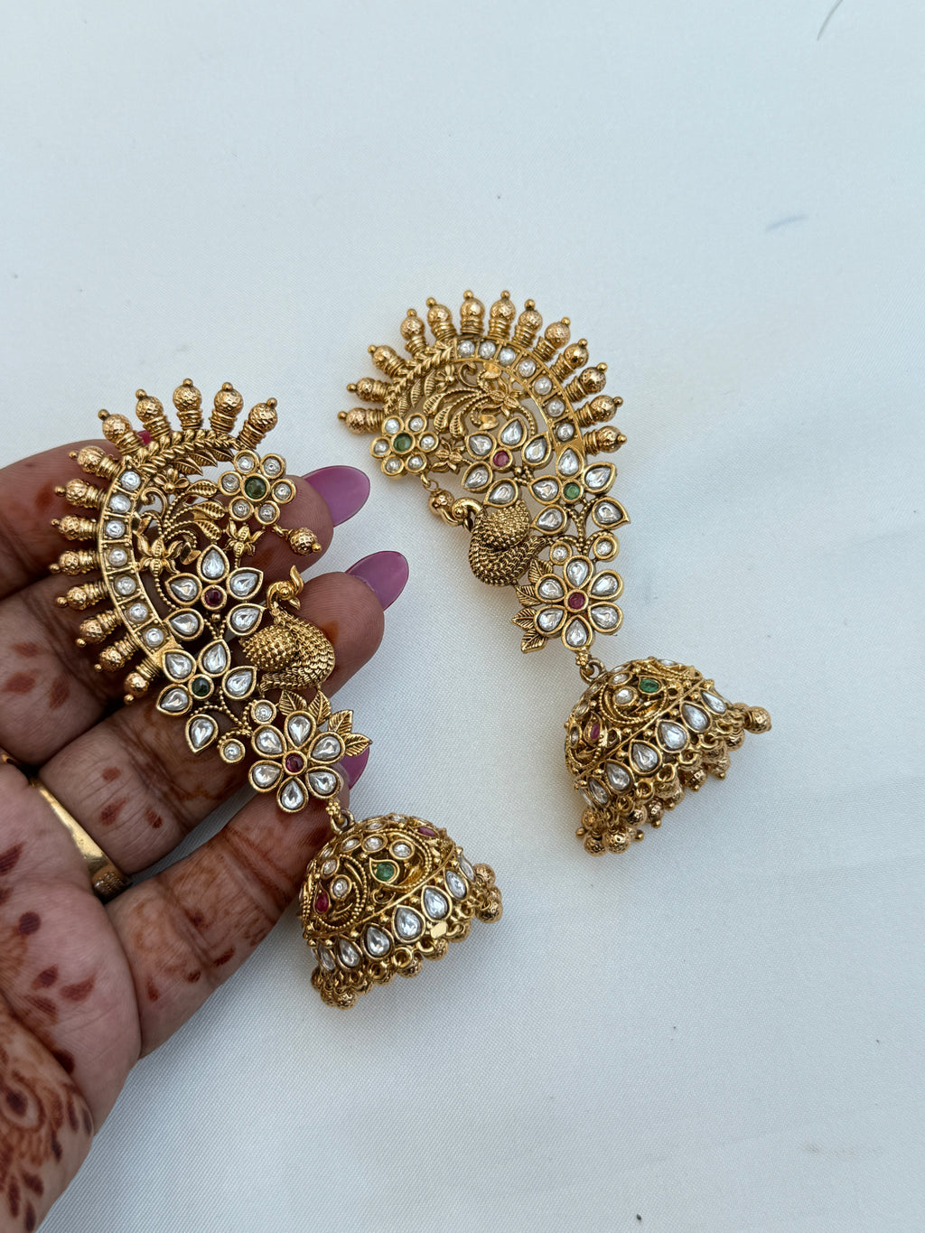 Er220 peacock Kundan butta big earcuffs