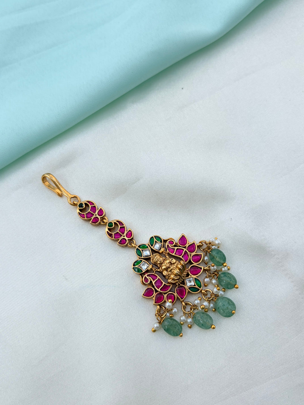 Jadau Kundan with Lakshmidevi green  colour beads Tk758