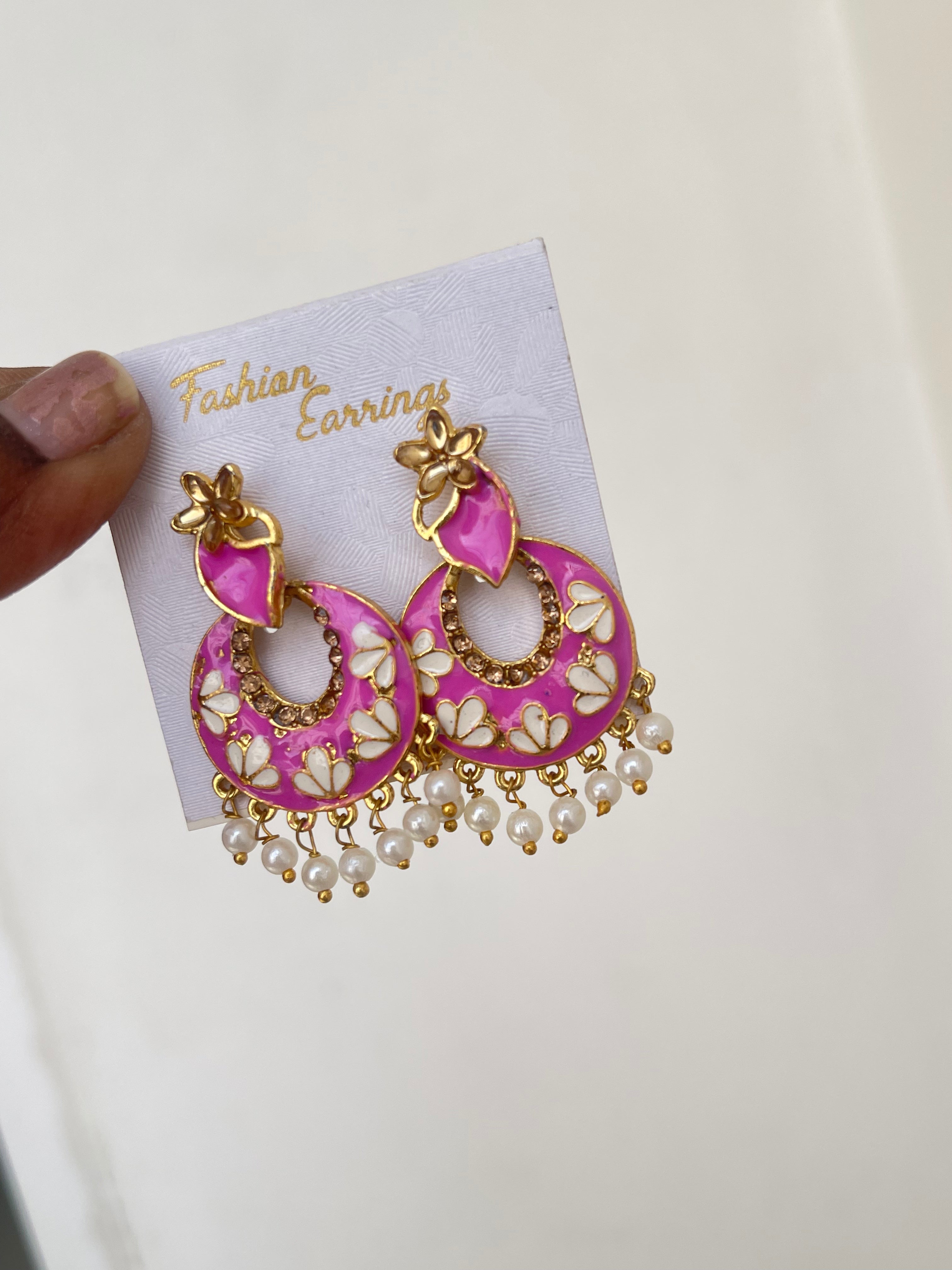 Pink skyblue chandbali earrings