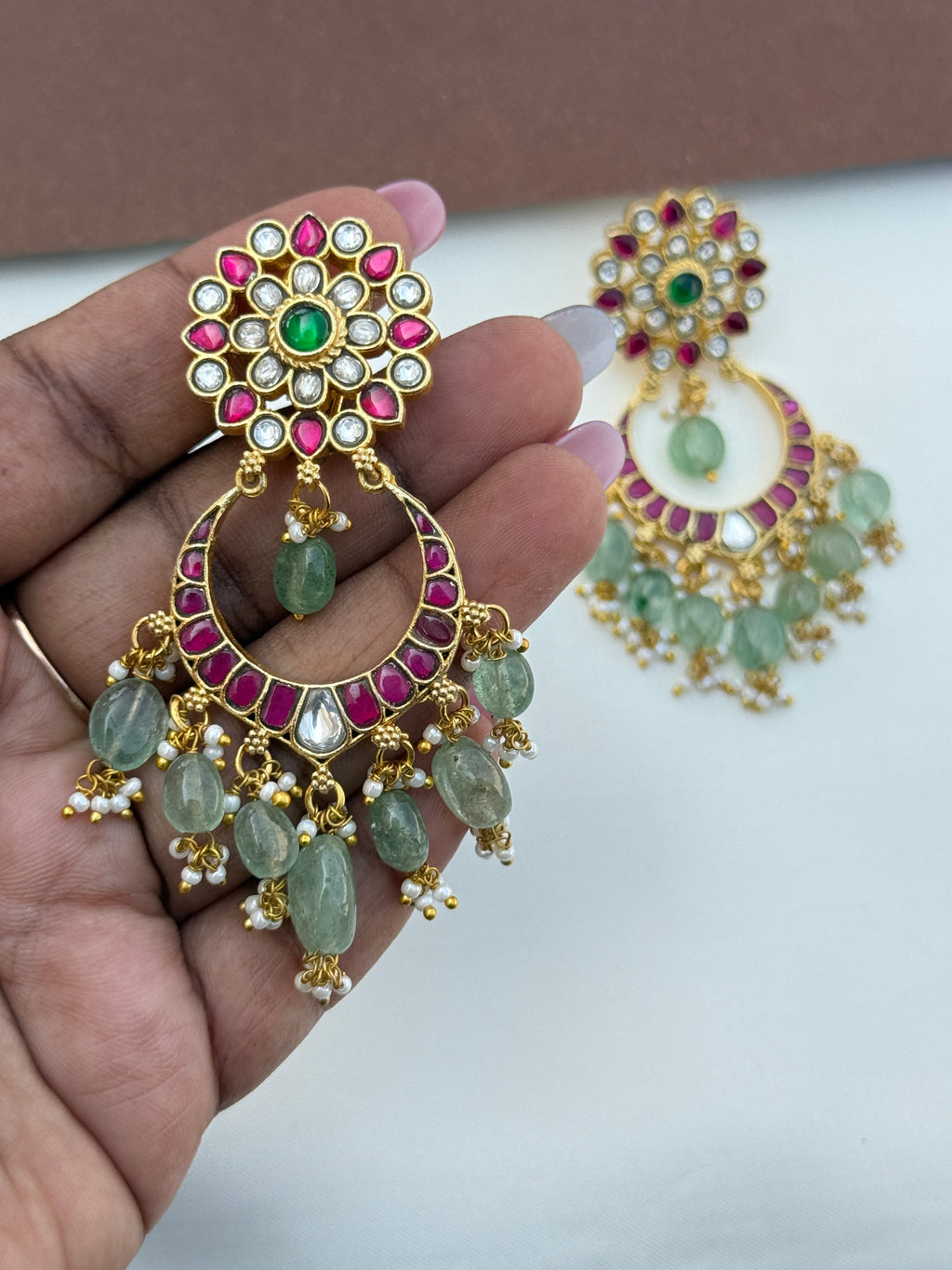 Er153 jadau kundan  chandbali earrings