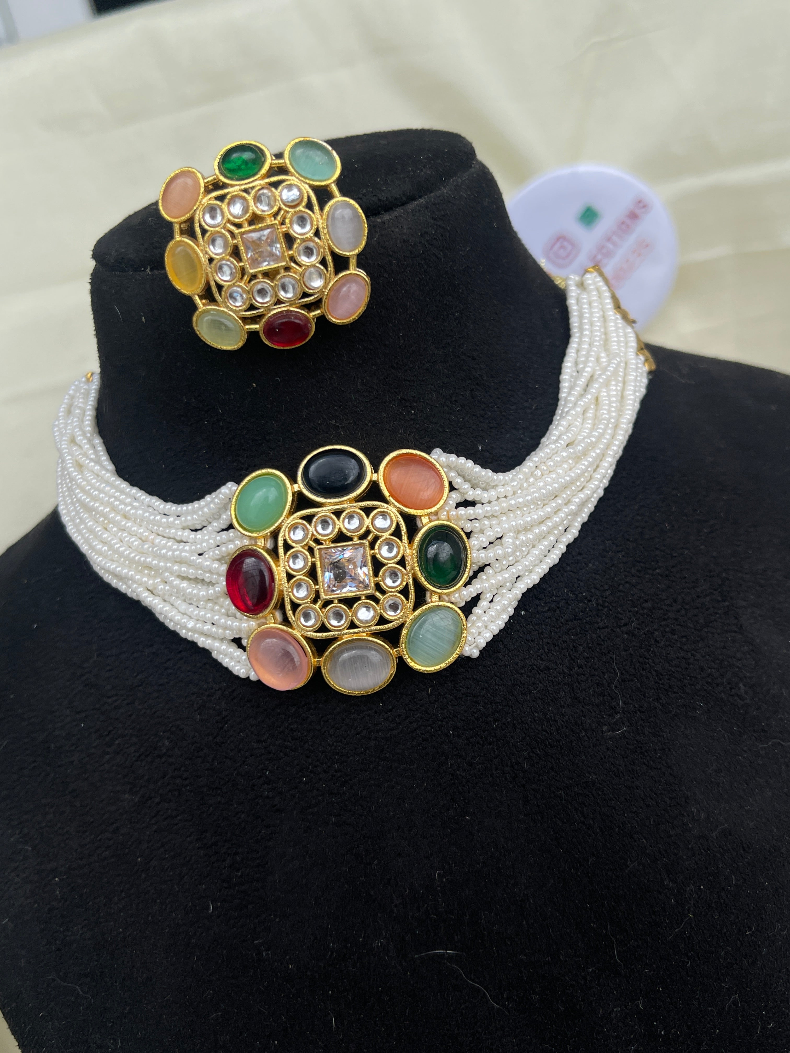 Navarathan choker with studs