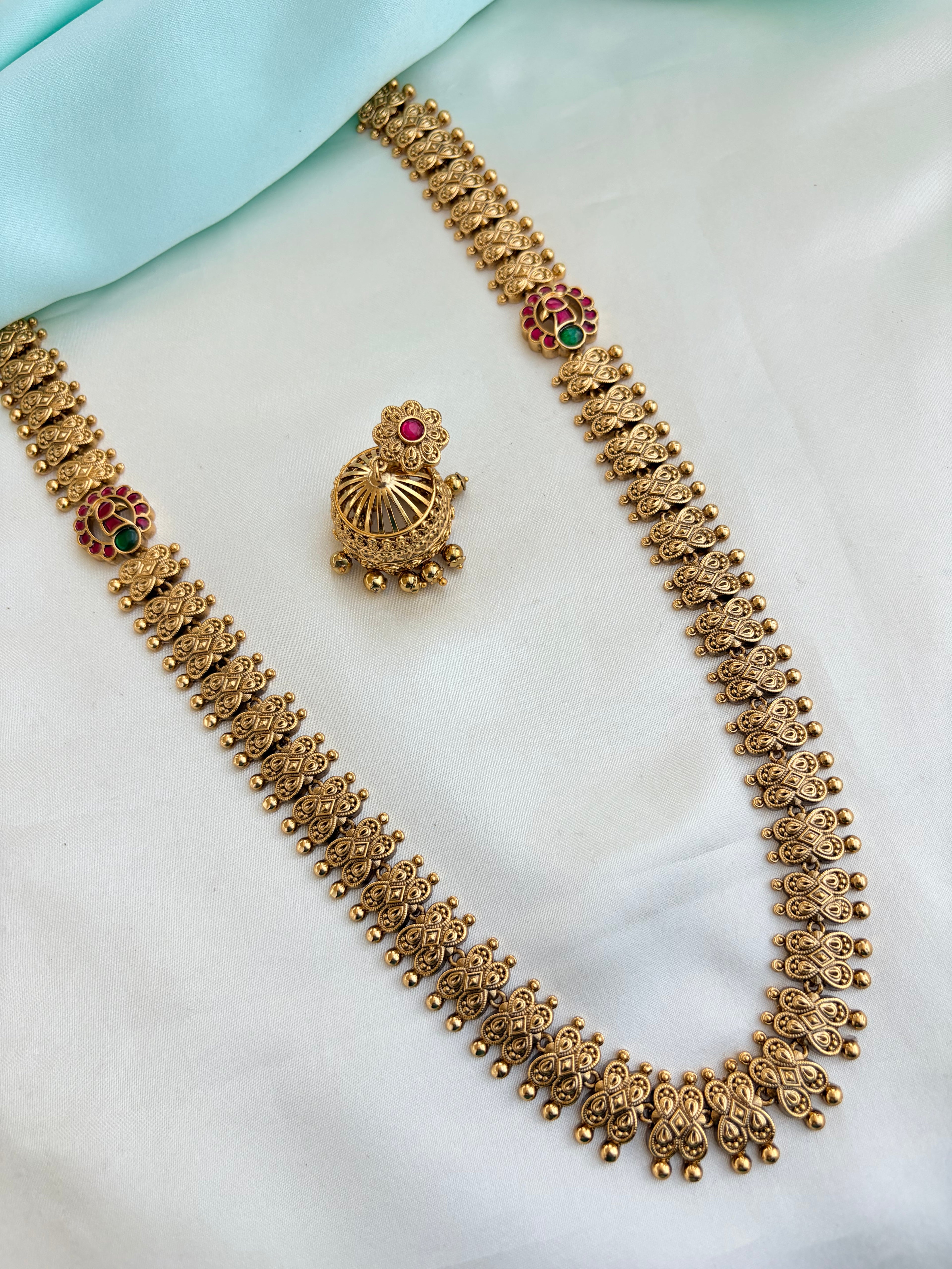Peacock type Ruby long haram with Earrings Ns954
