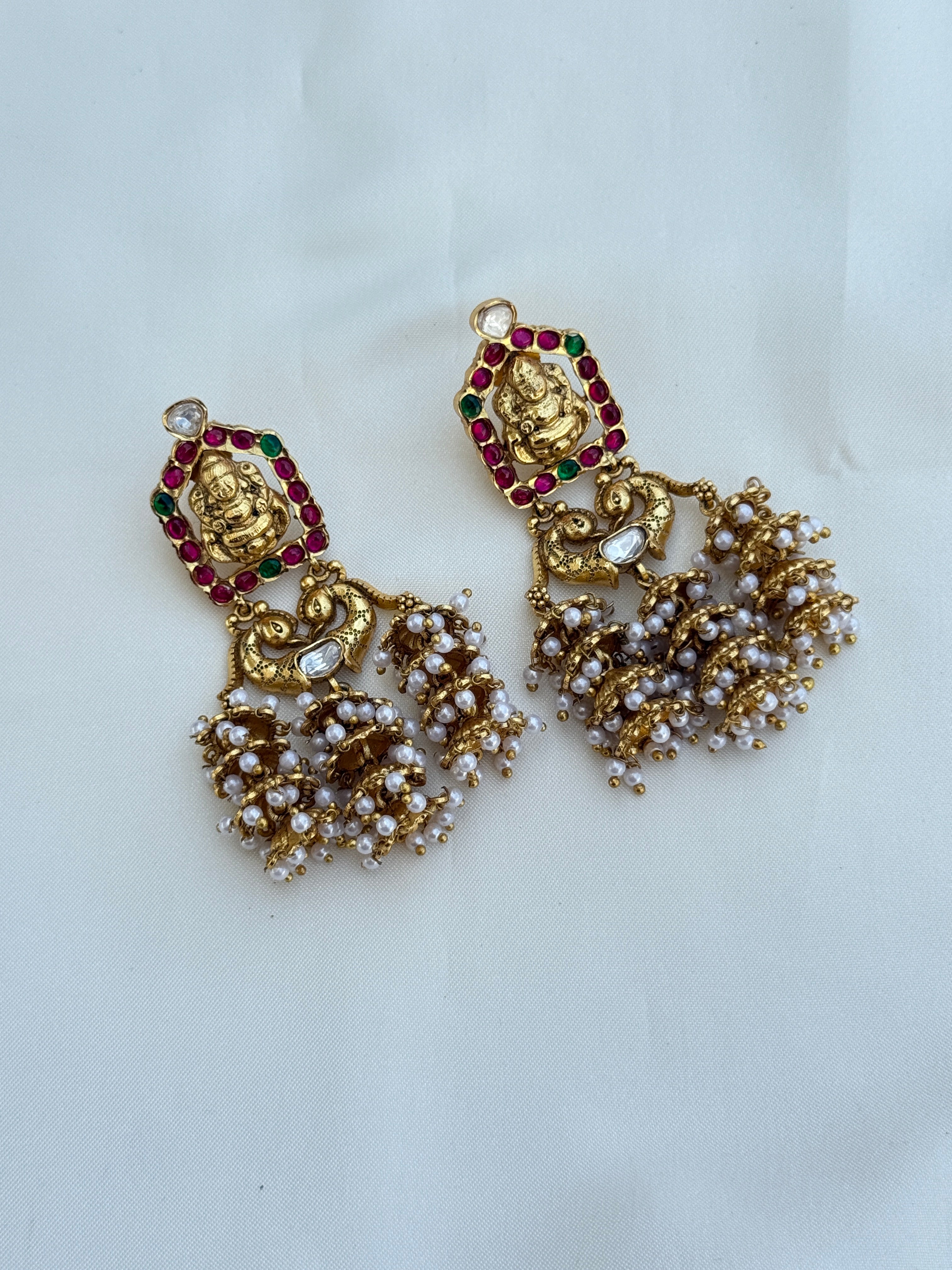 Er144 jadau kundan Lakshmi devi chandbali earrings