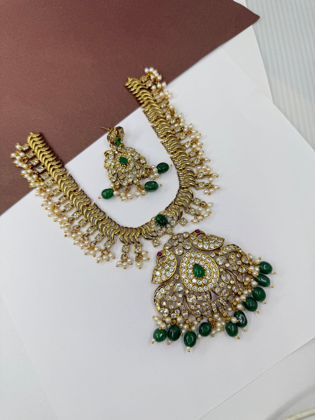 Ns515 uncuts emerald jalebi neckset