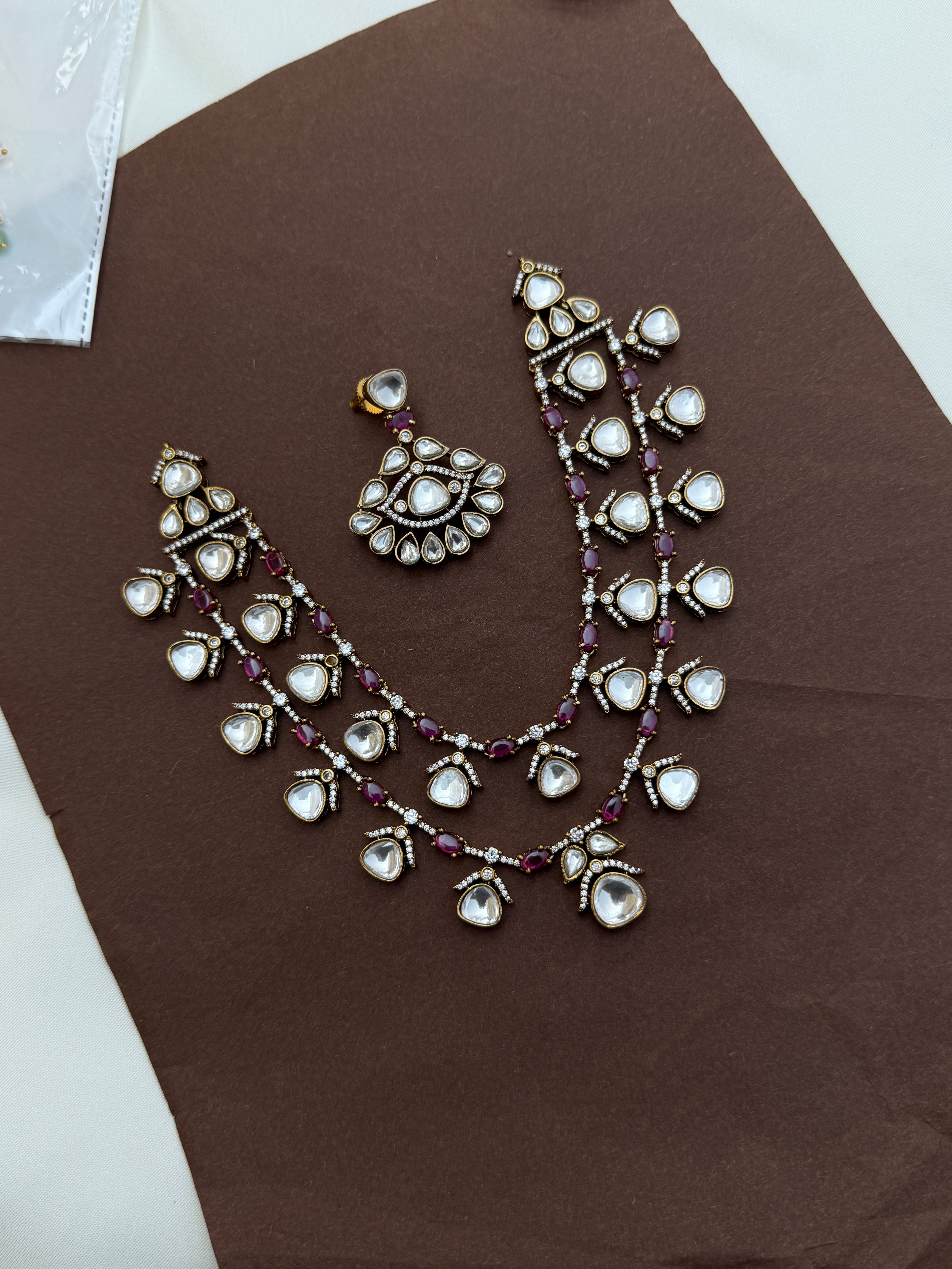 Ns711 double layer Moissanite polki kundan neckset