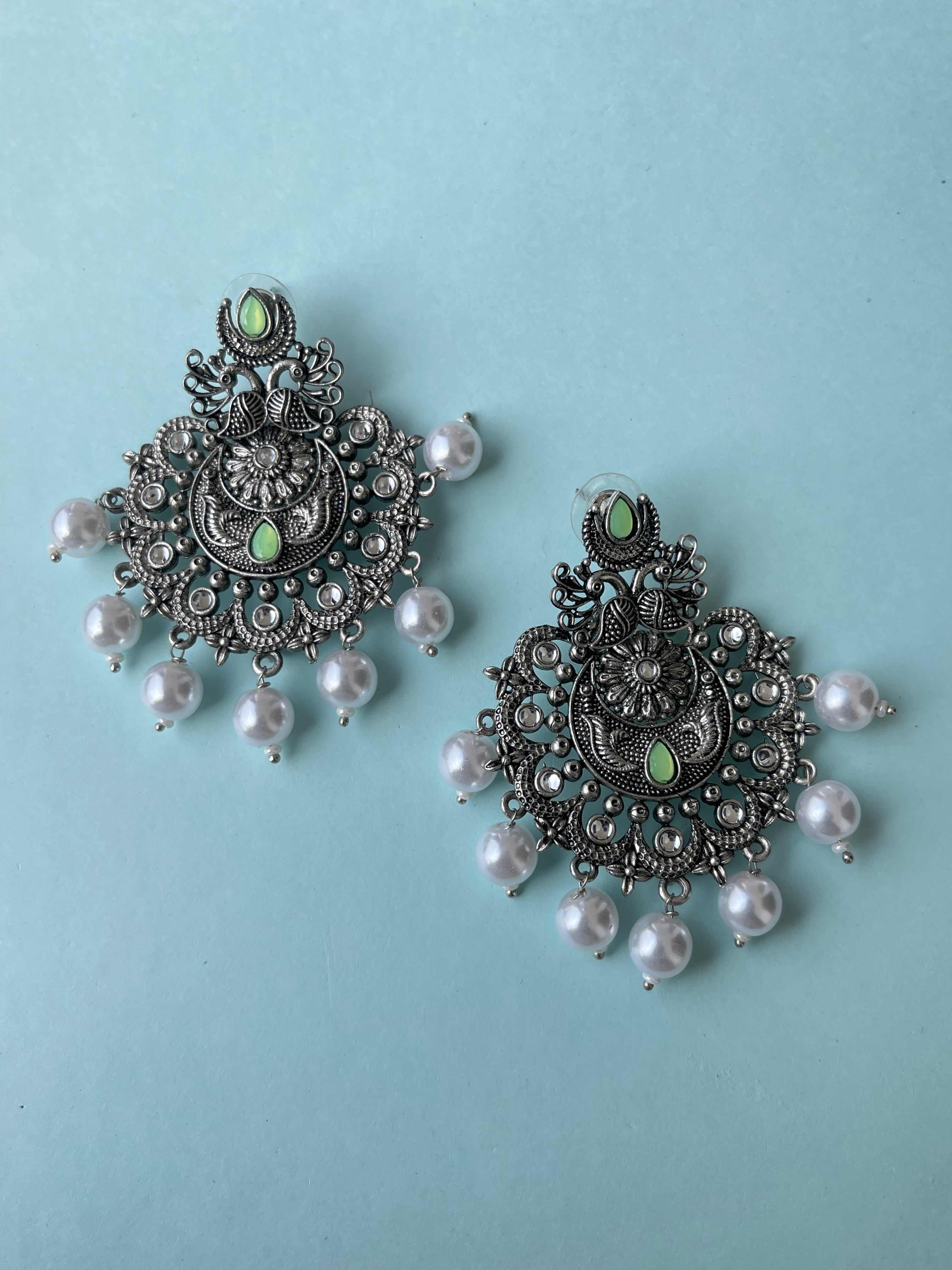 Oxidised lightweight chandbali earrings