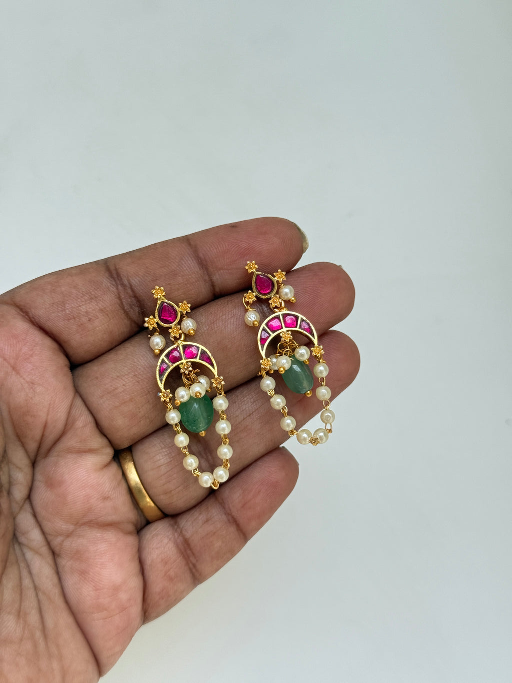 Er100 jadau Kundan pearl lightweight earrings