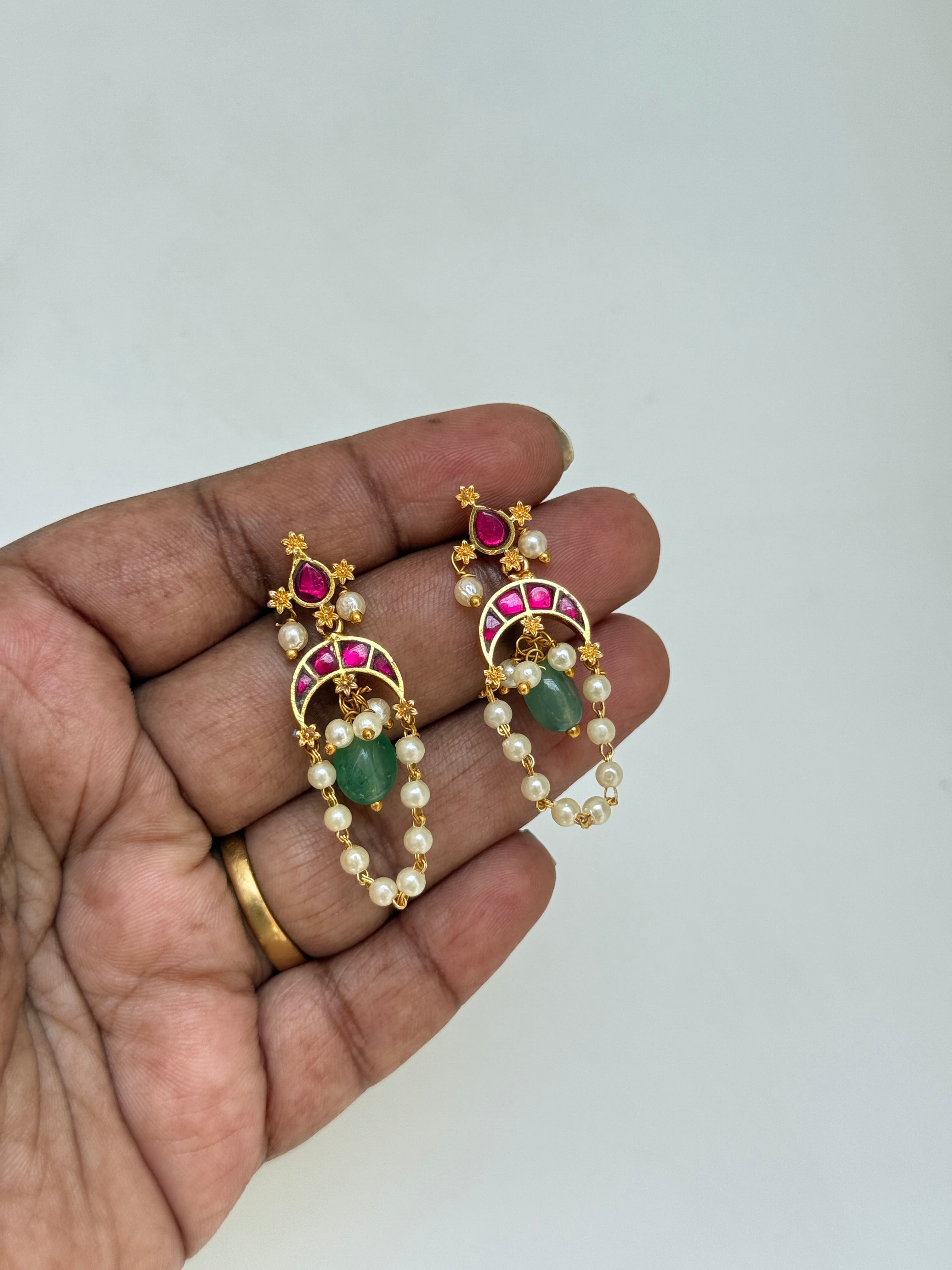 Er100 jadau Kundan pearl lightweight earrings