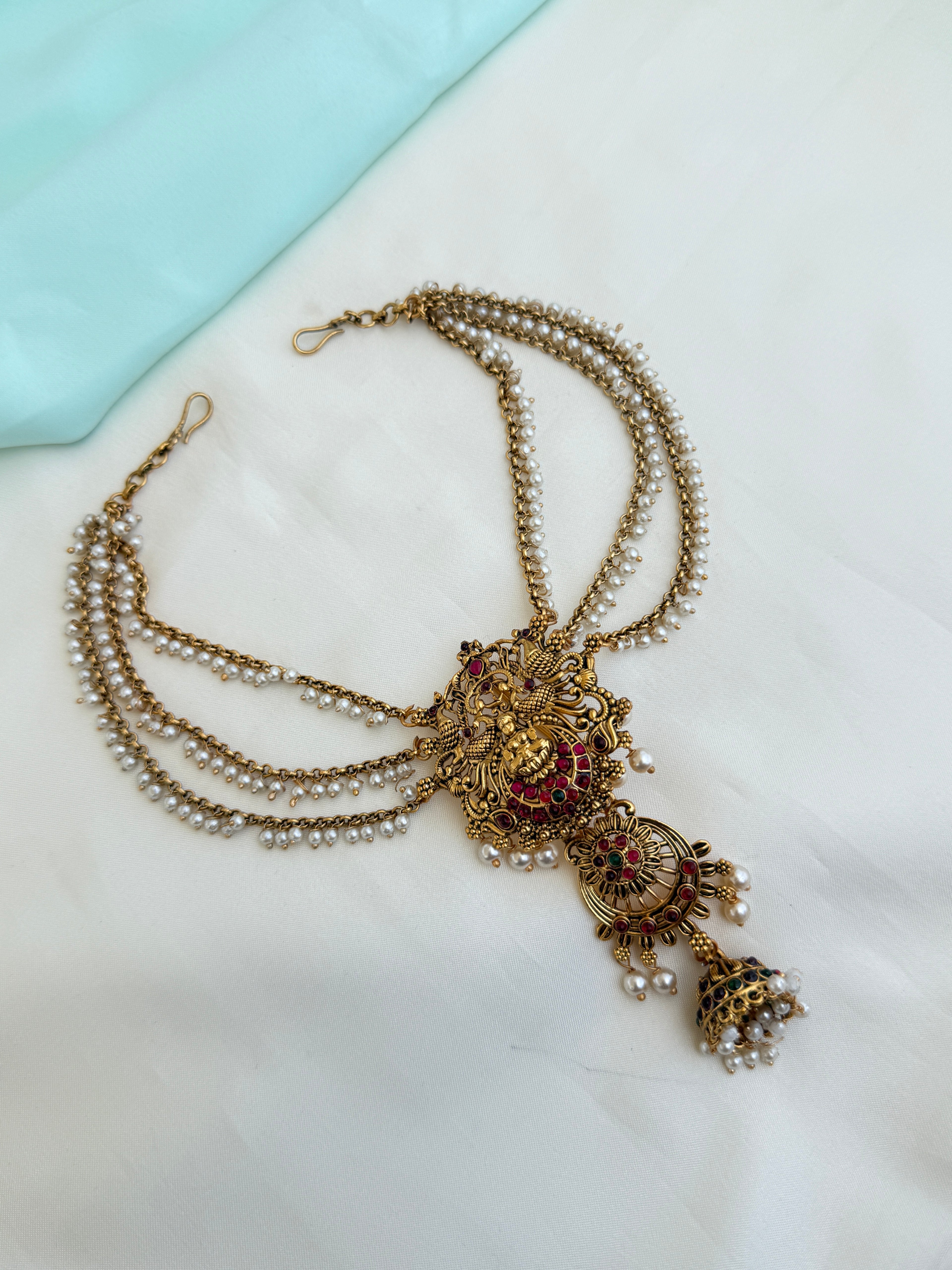 Jd007 peacock lakshmi devi 3 layer's pearls jadabilla