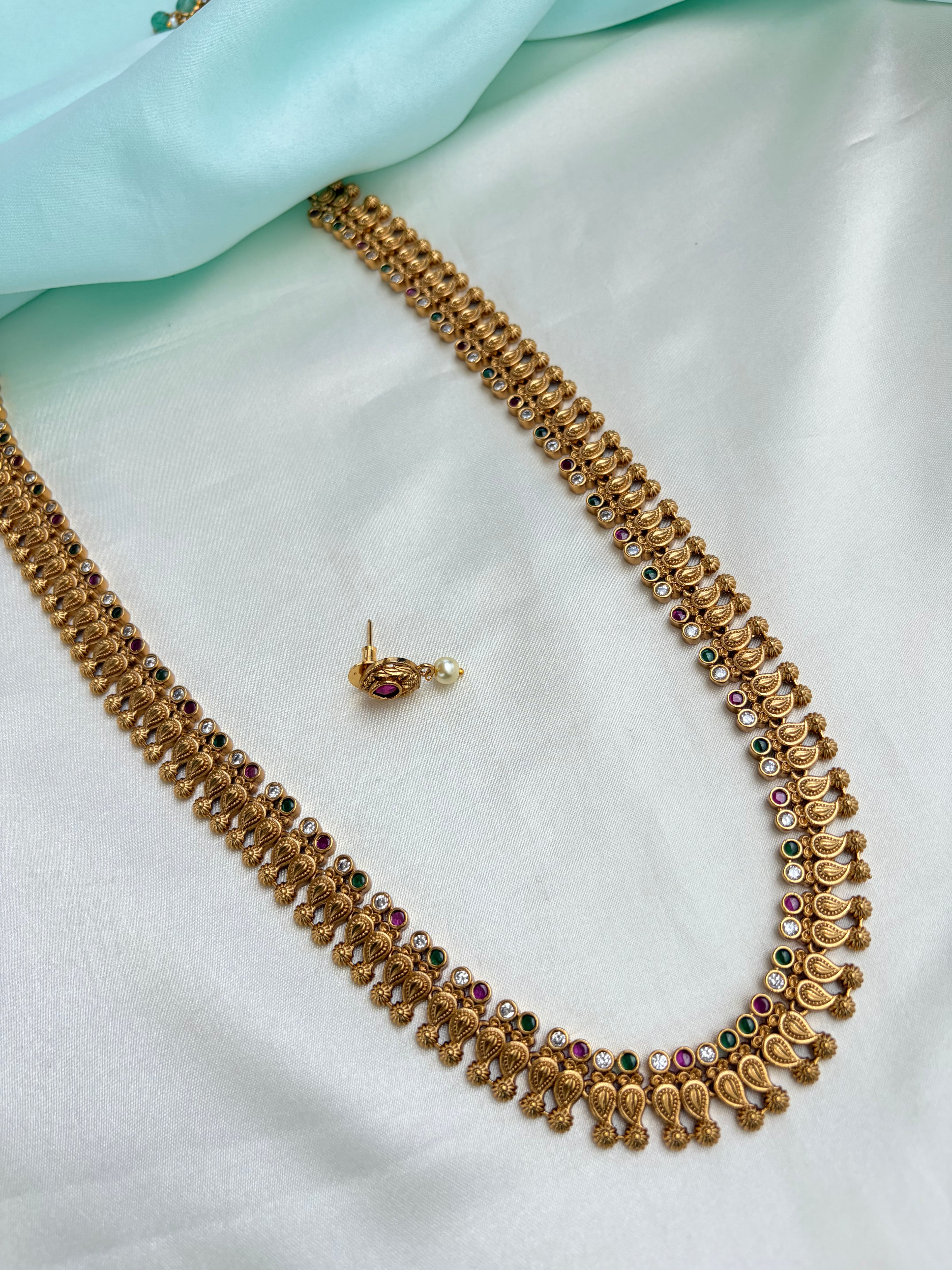 Leaf type long haram with Pearl drops Earrings Ns907