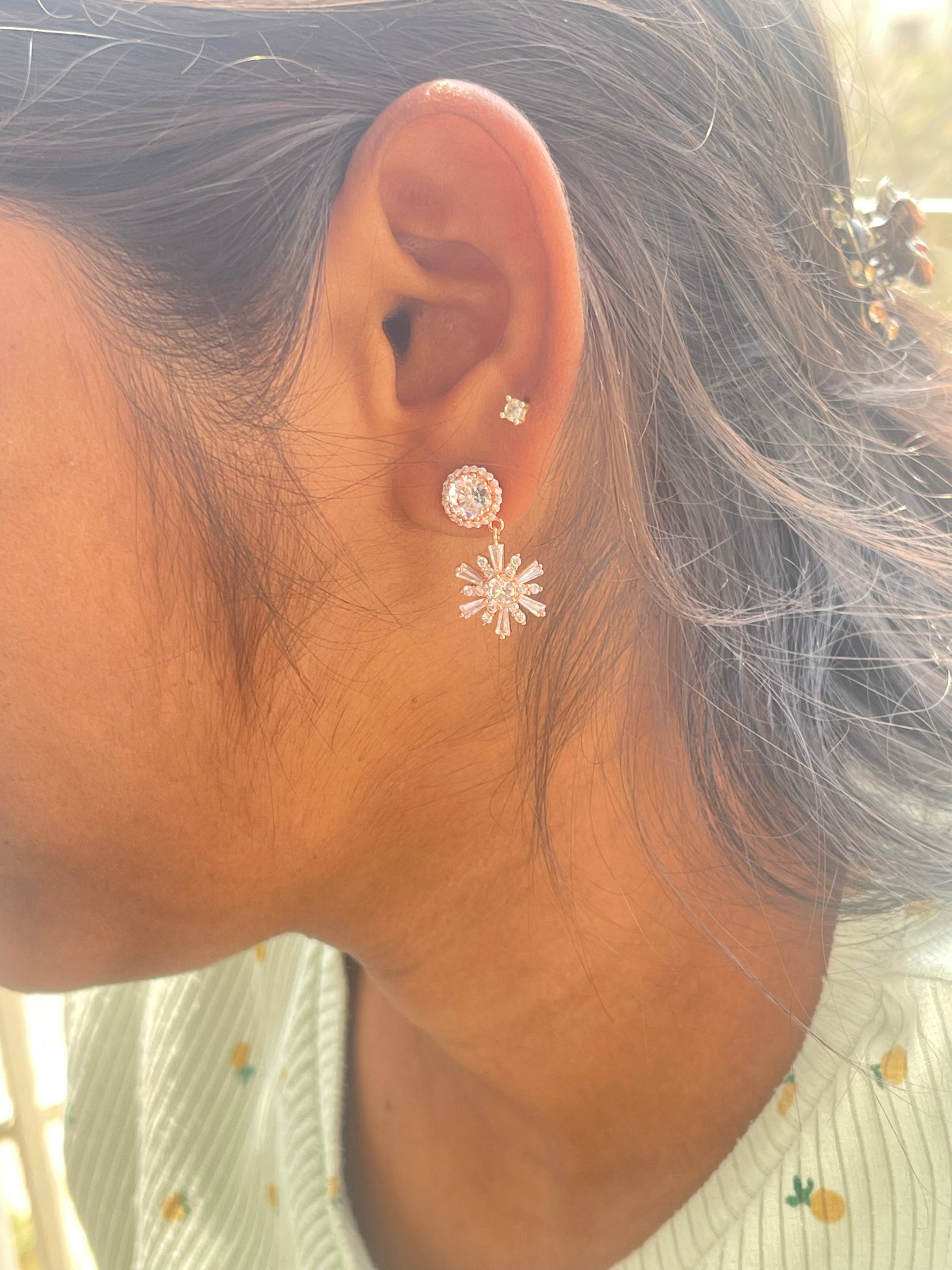 Rosegold flowers hanging western lightweight earrings