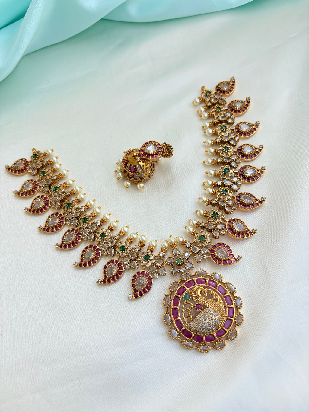 Royal Peacock Ruby & Emerald Kundan Neckset with Earrings Ns859