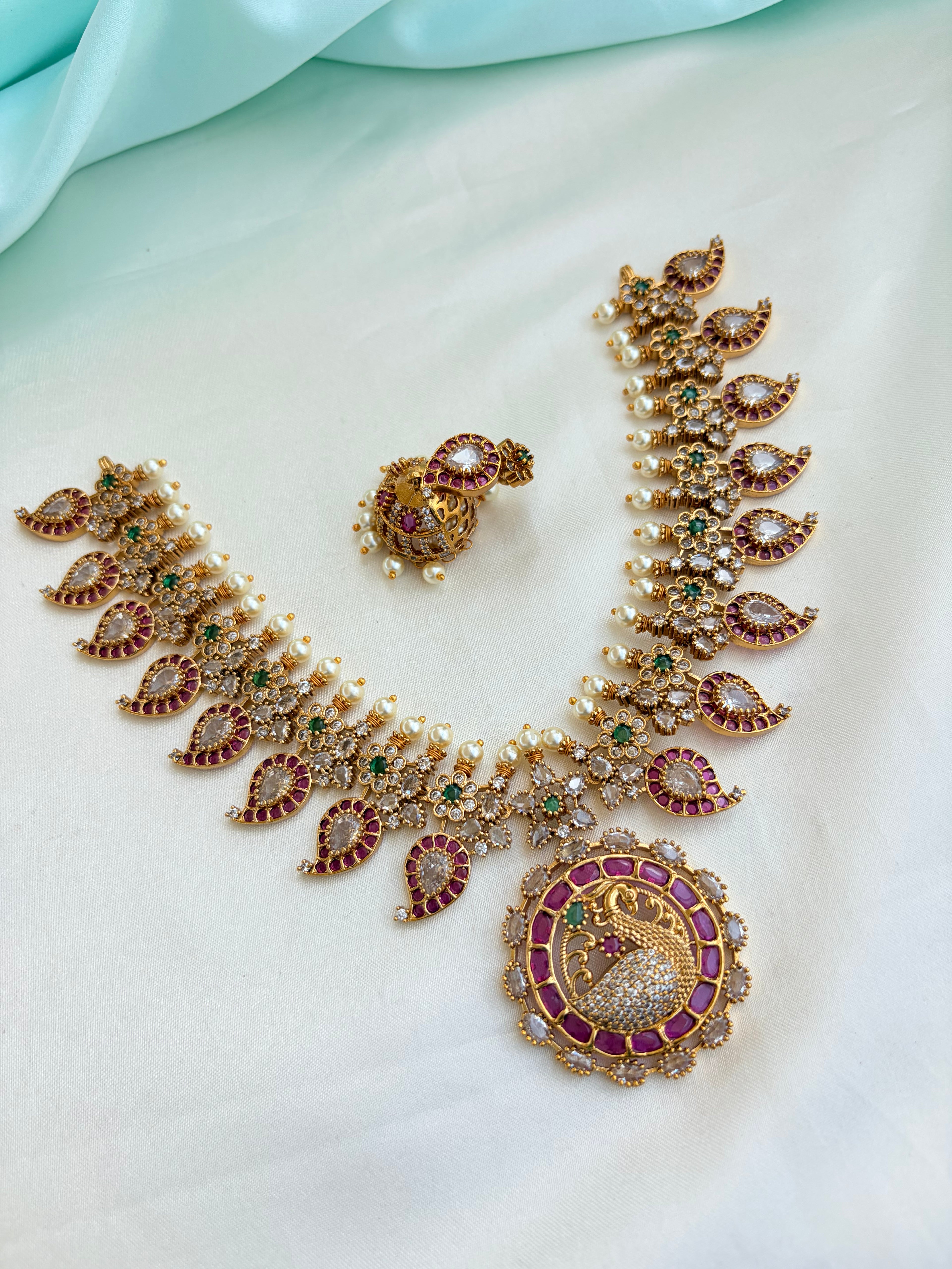 Royal Peacock Ruby & Emerald Kundan Neckset with Earrings Ns859