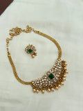 Ch012 uncut Kundan green stone choker with earrings