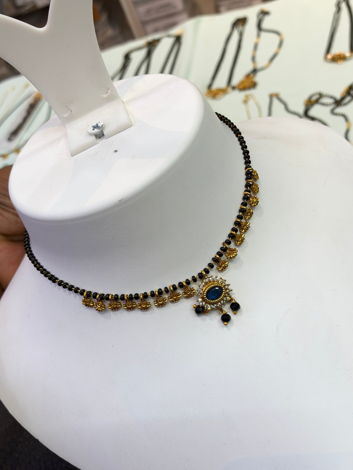 Black beads with petals 18 inches - available in multiple color options Bb443