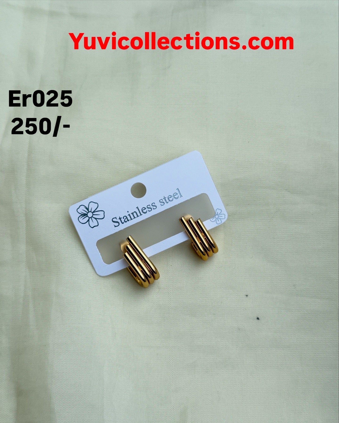 Er025 anti-tarnish 3 lines Hoops Earrings