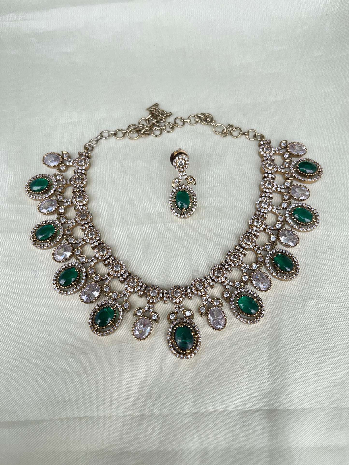 Green zircon neckset with moissanite