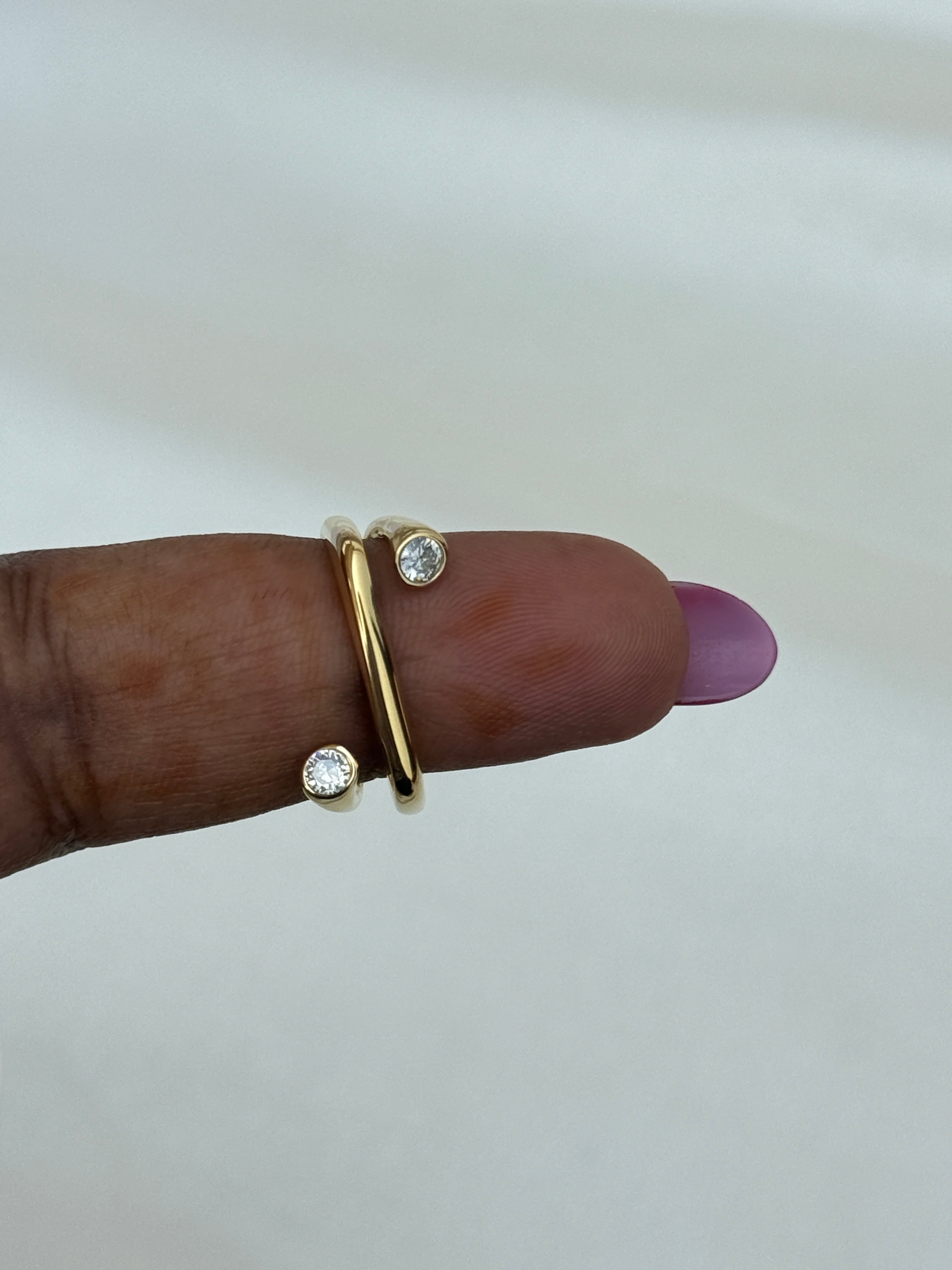 Rg042  anti tarnish dual stone  adjustable finger ring