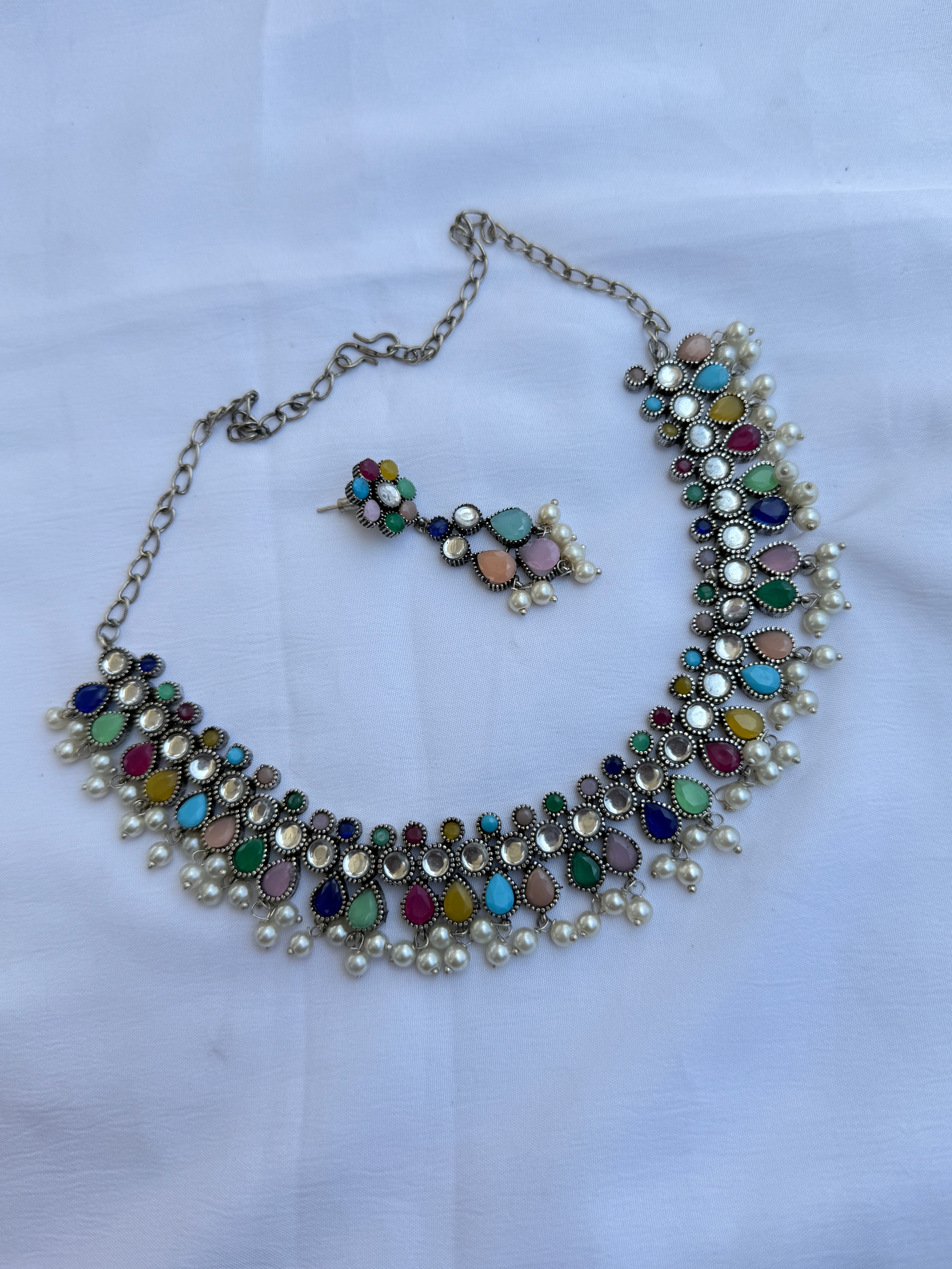 Ox104 multi Oxidised neckset with earrings