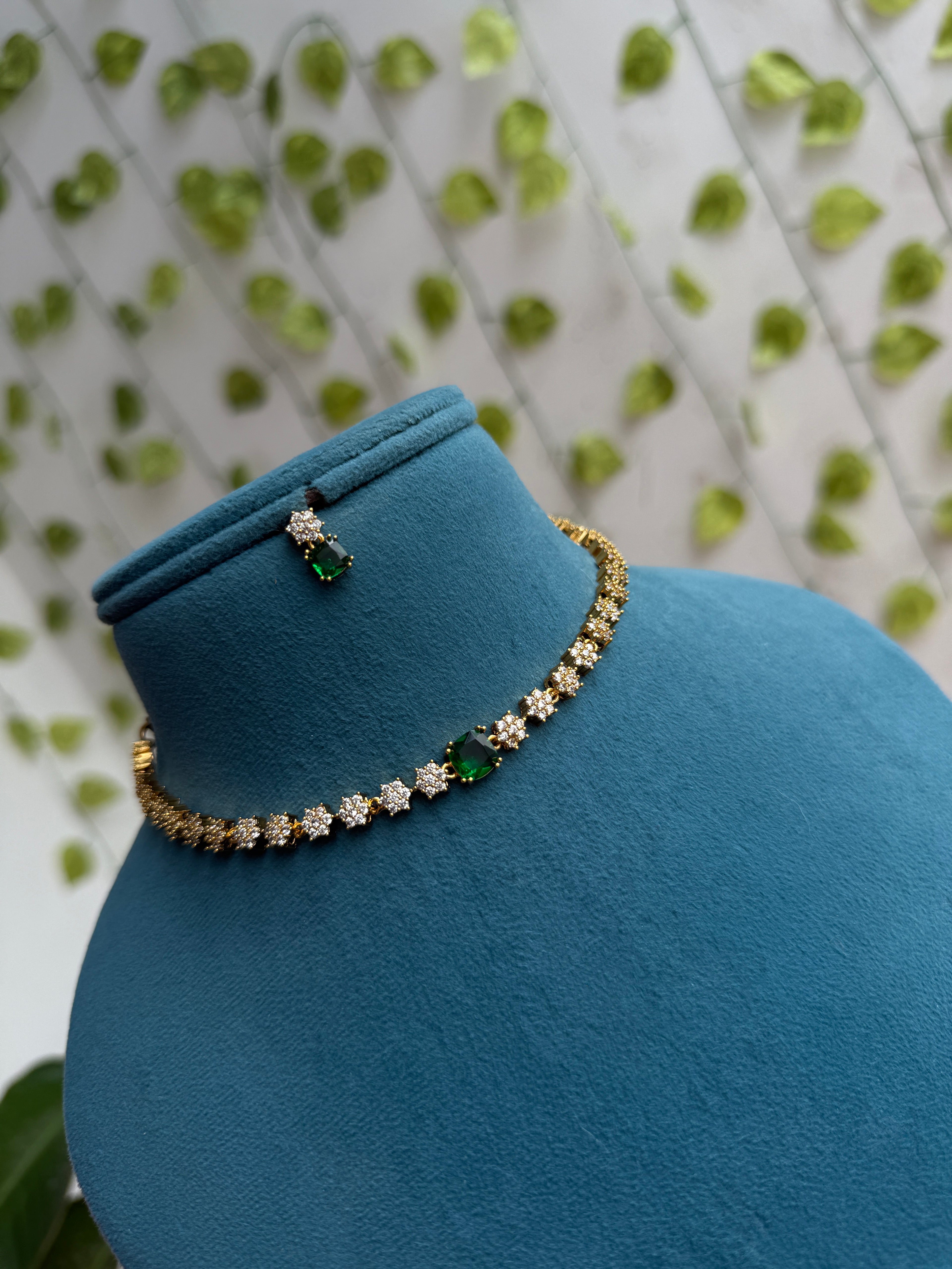 Emerald flower design short Neckset green pendant with earrings ns941