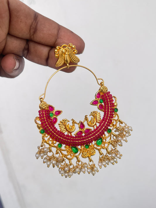 Red big size chandbali heavy earrings