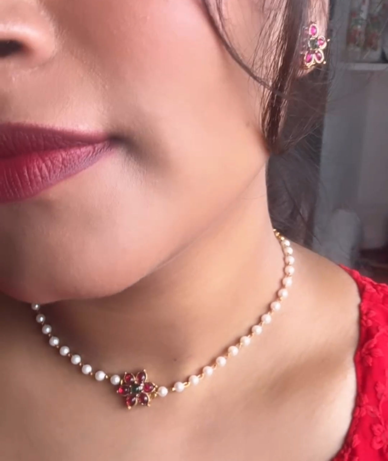 Pearl choker for kids and adults with earrings ch006