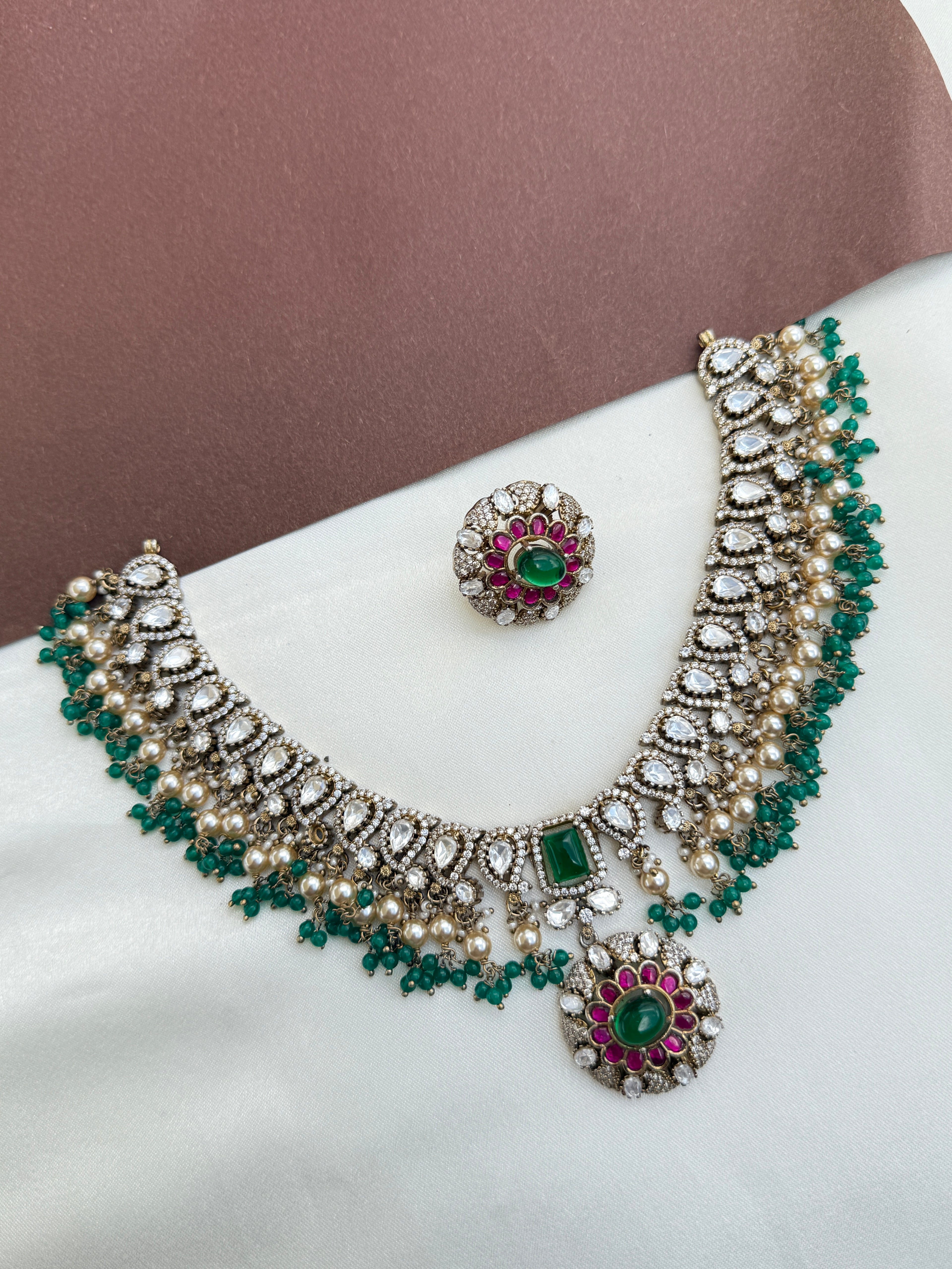 Ns516 jadau kundan moissanite neckset with studs