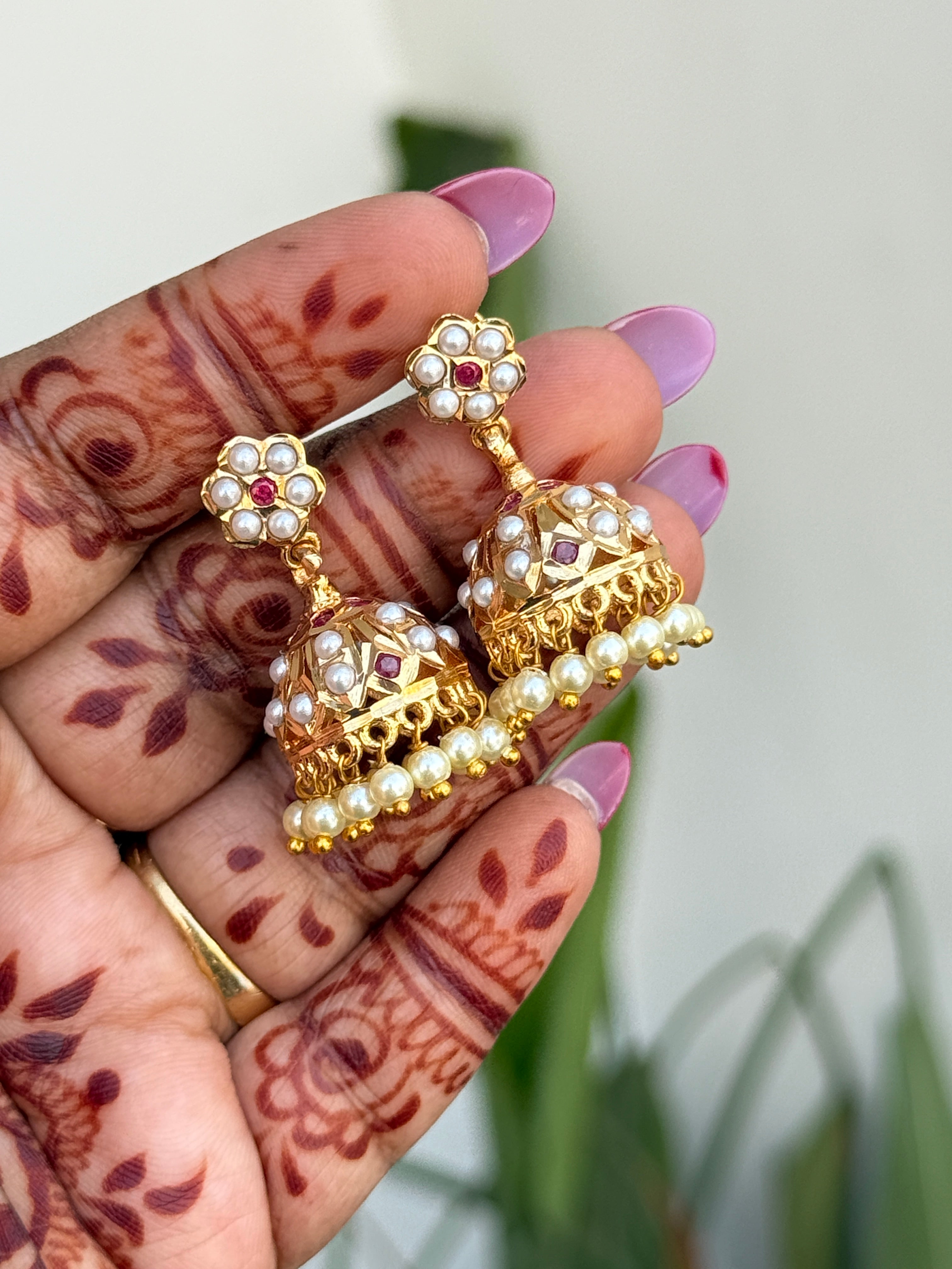 Ph348 panchaloham pearl butta earrings
