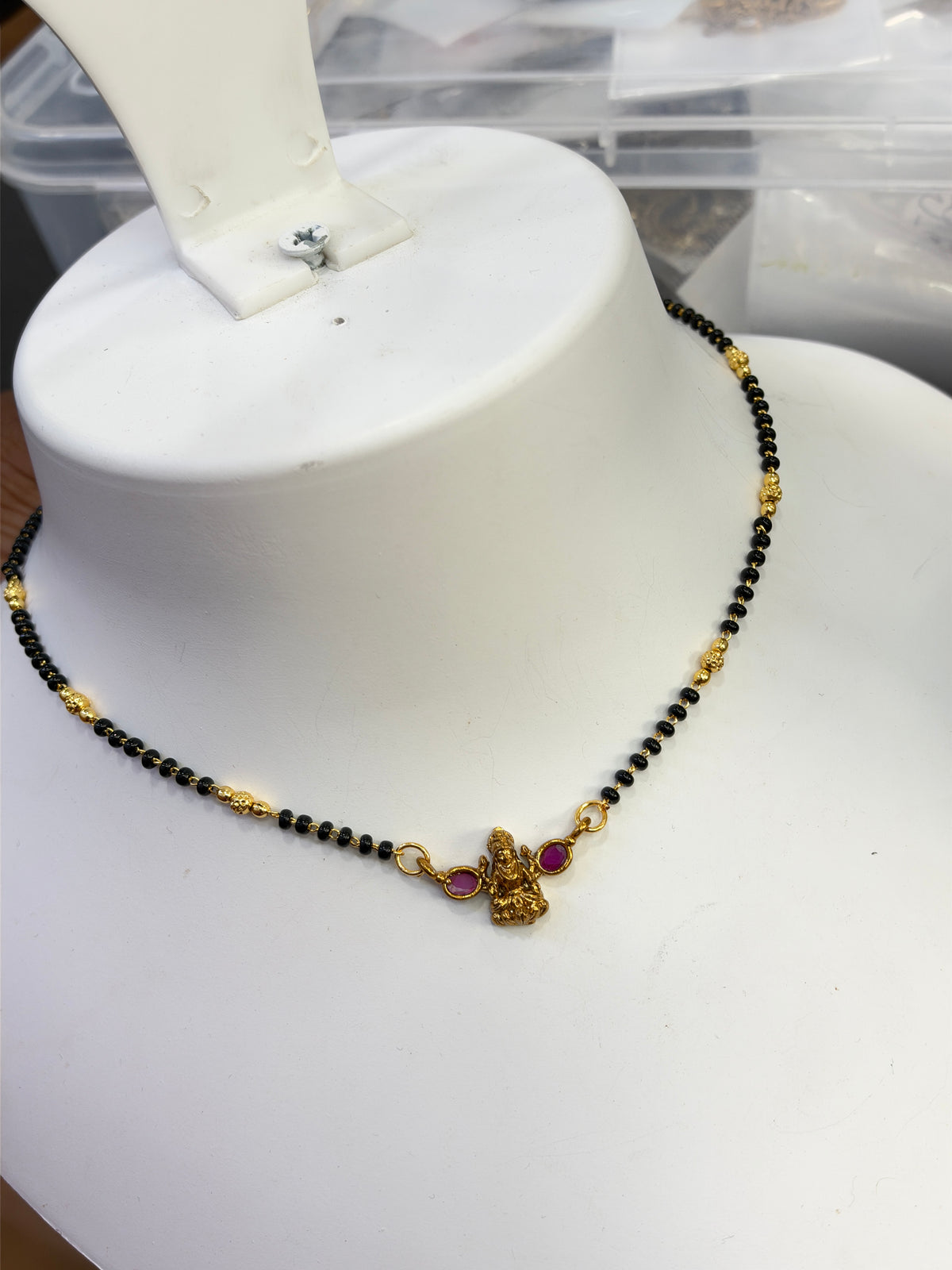 Ruby lakshmi small pendent Black beads 18 inches - available in multiple chain options Bb441