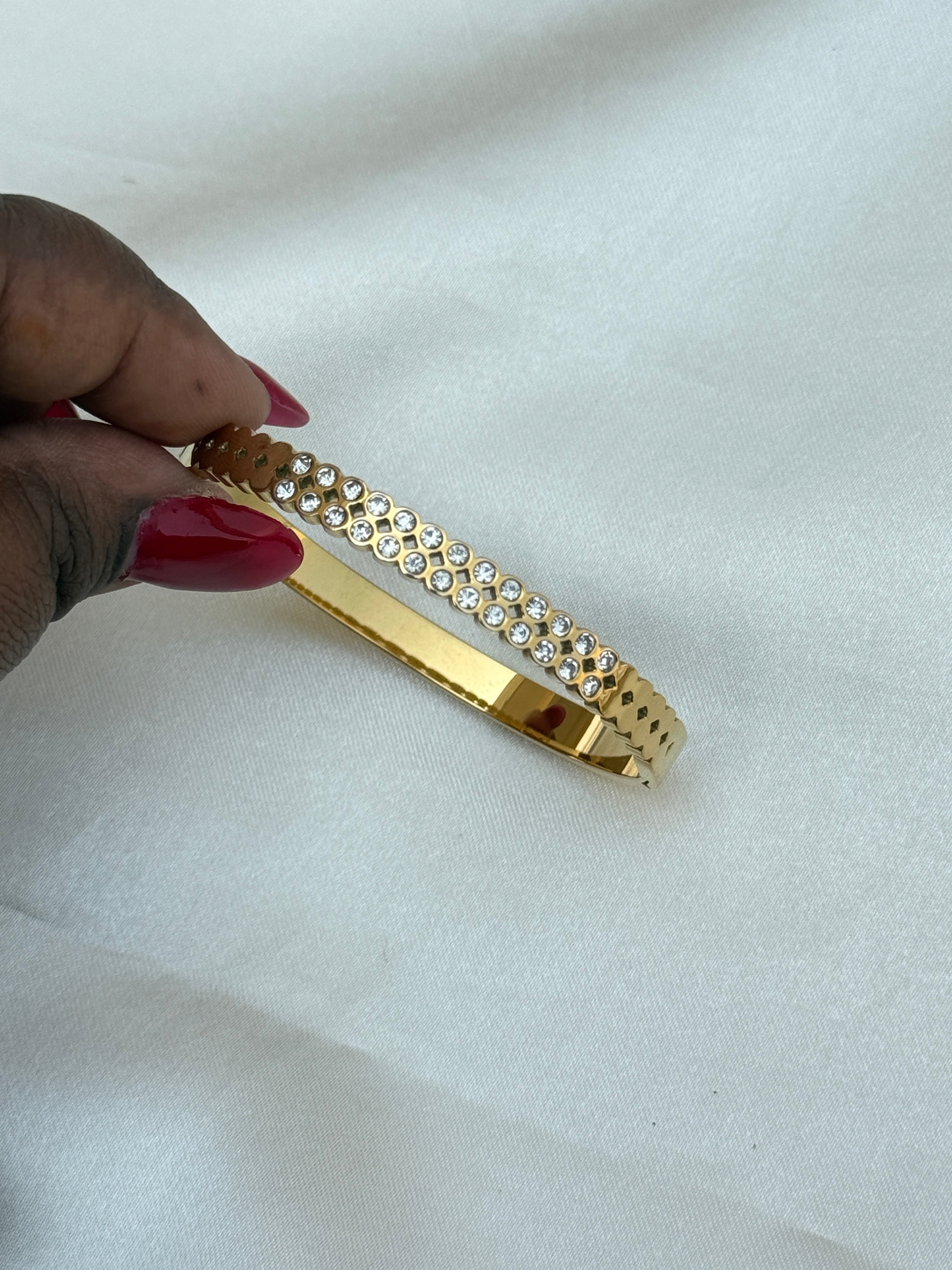 Ab080 anti tarnish 2 lines stones  openable kada bracelet