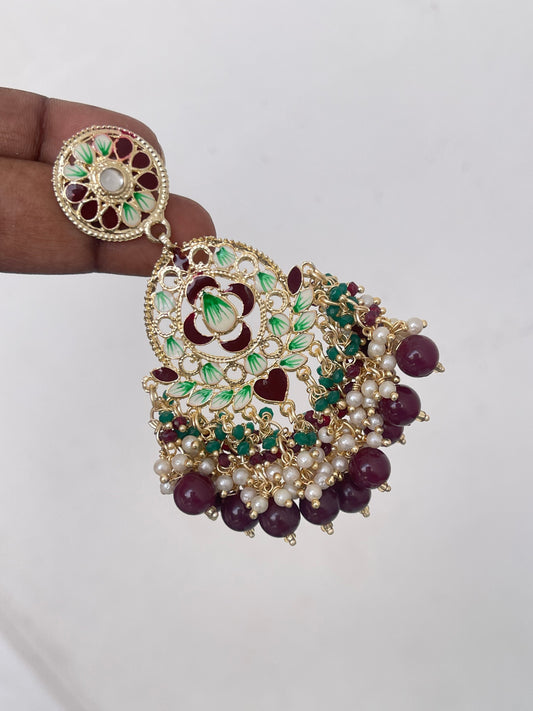 Maroon chandbali lightweight earrings