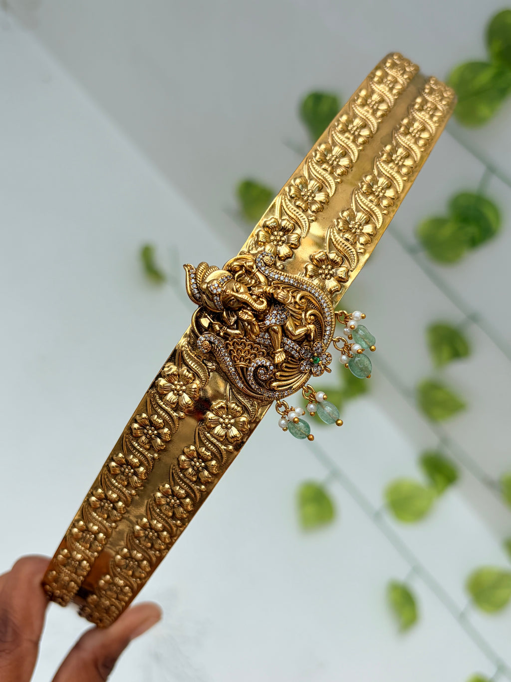 Vinayaka flowers design stones with green beads adults hipbelt hb801