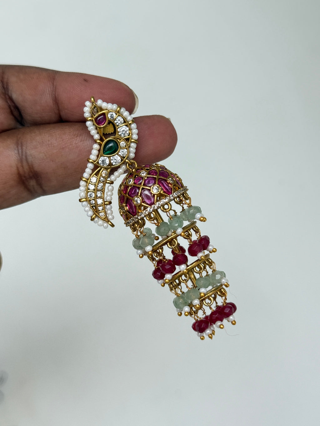 Er92 peacock kemp uncut Kundan earrings (lightweight)