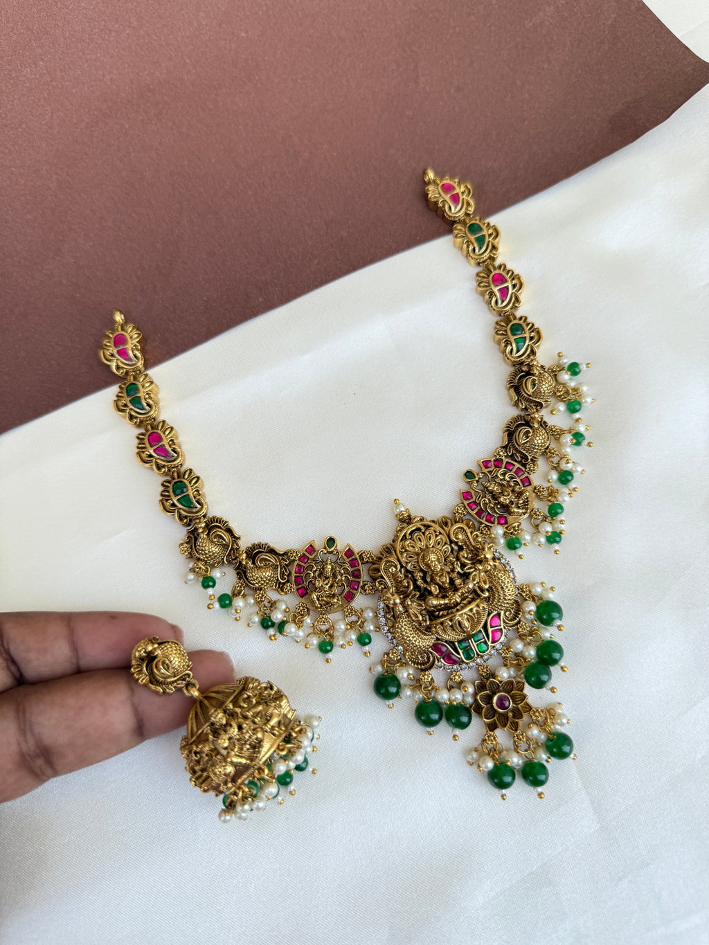 Ns584 nakshi Lakshmi Devi jadau Kundan neckset