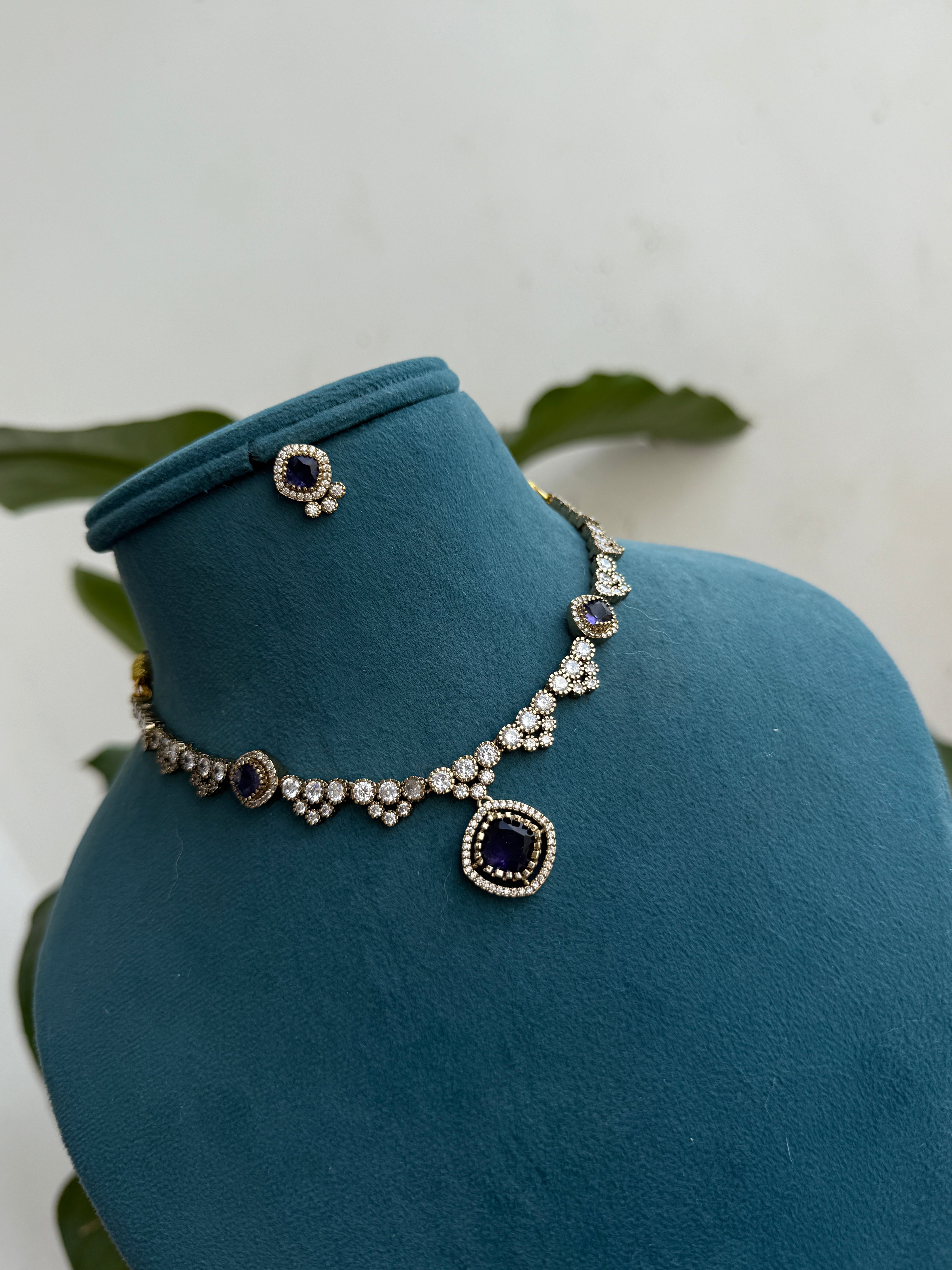 Ns522 purple uncut Kundan neckset