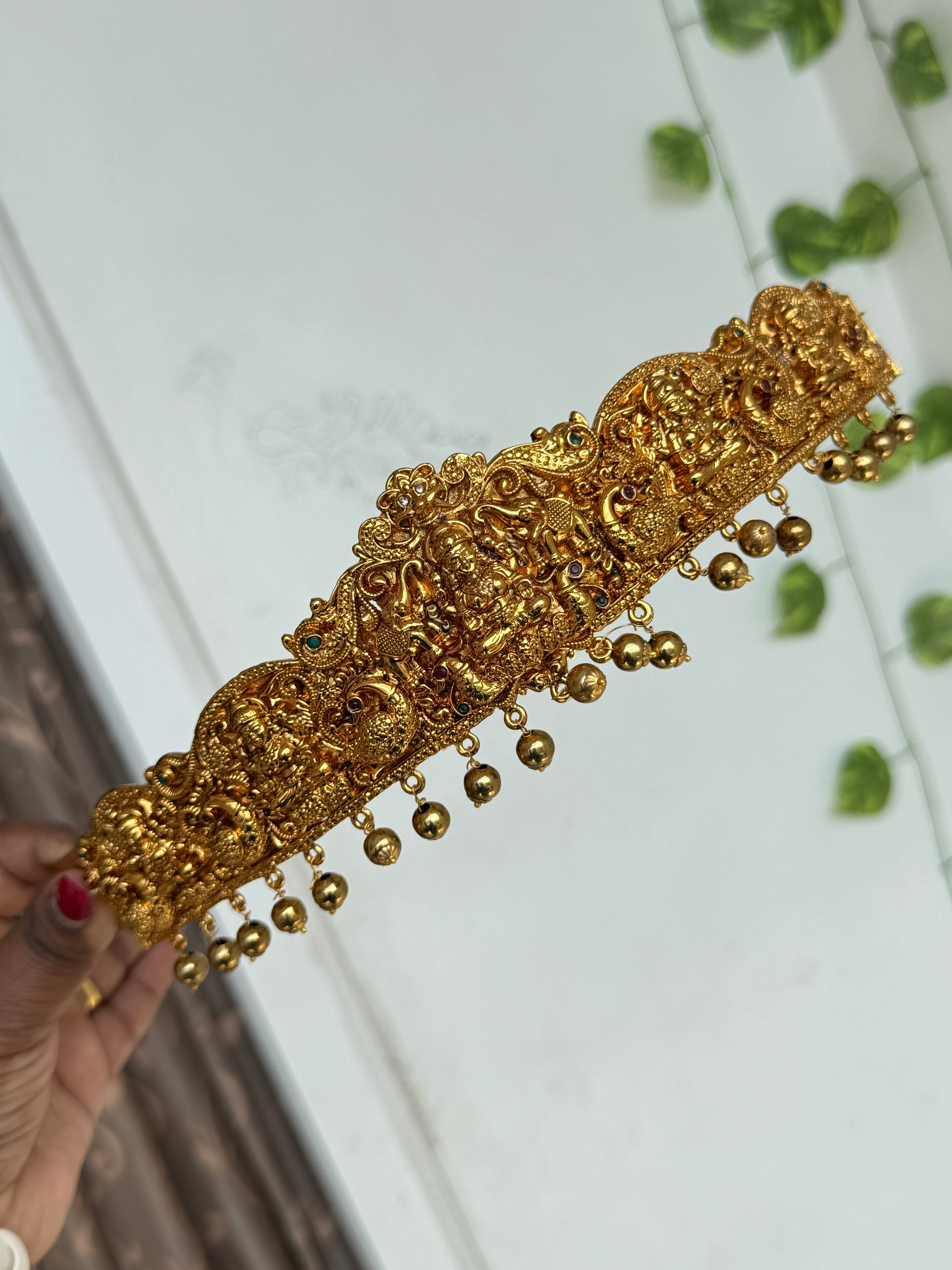 Hb677 Lakshmi Devi with gold balls  peacock  multi adults hipbelt