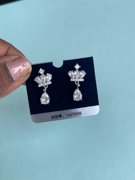 Sterling silver crown hanging studs