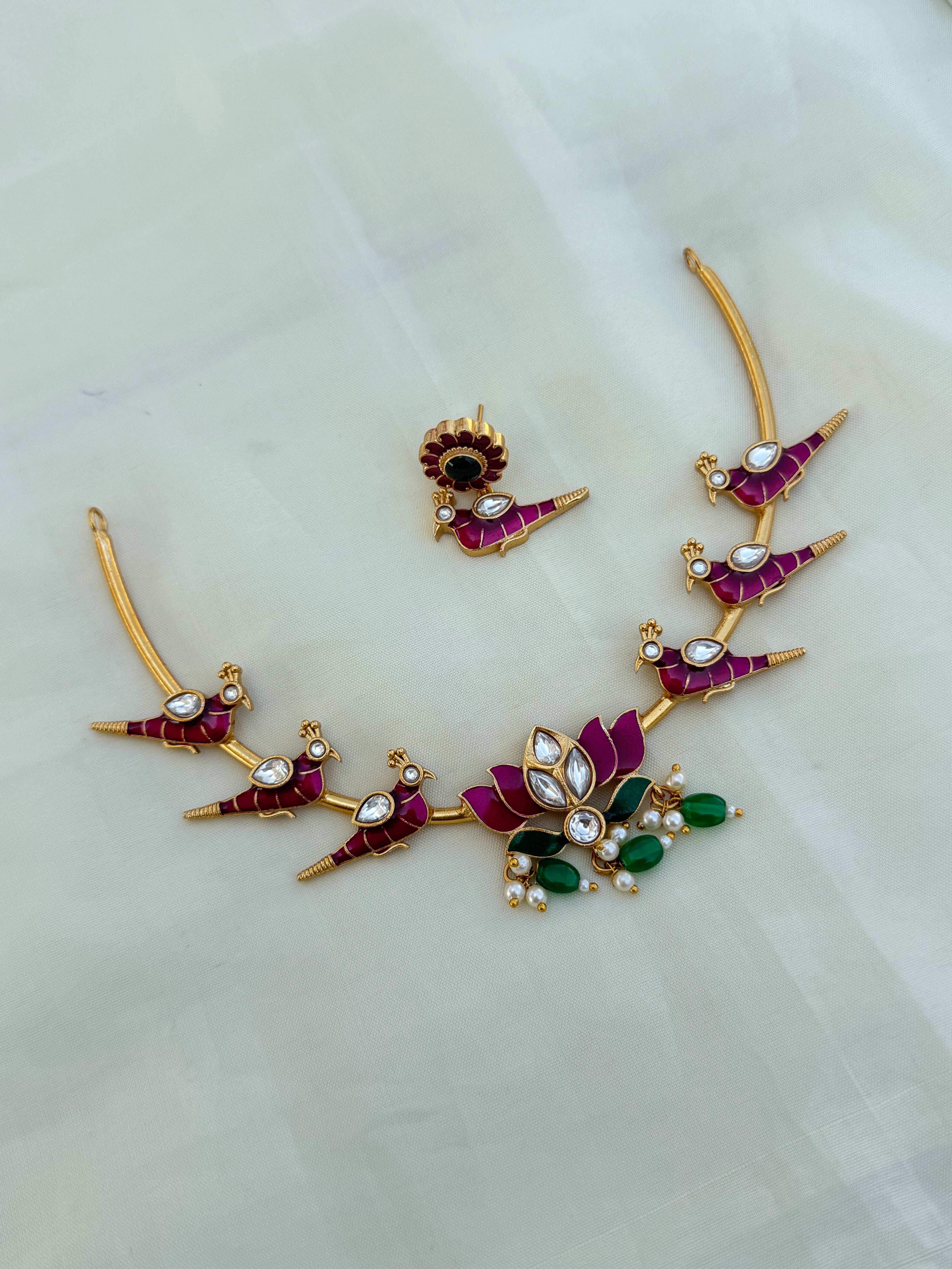 Kundan parrot kante style neckset with earrings ns0005