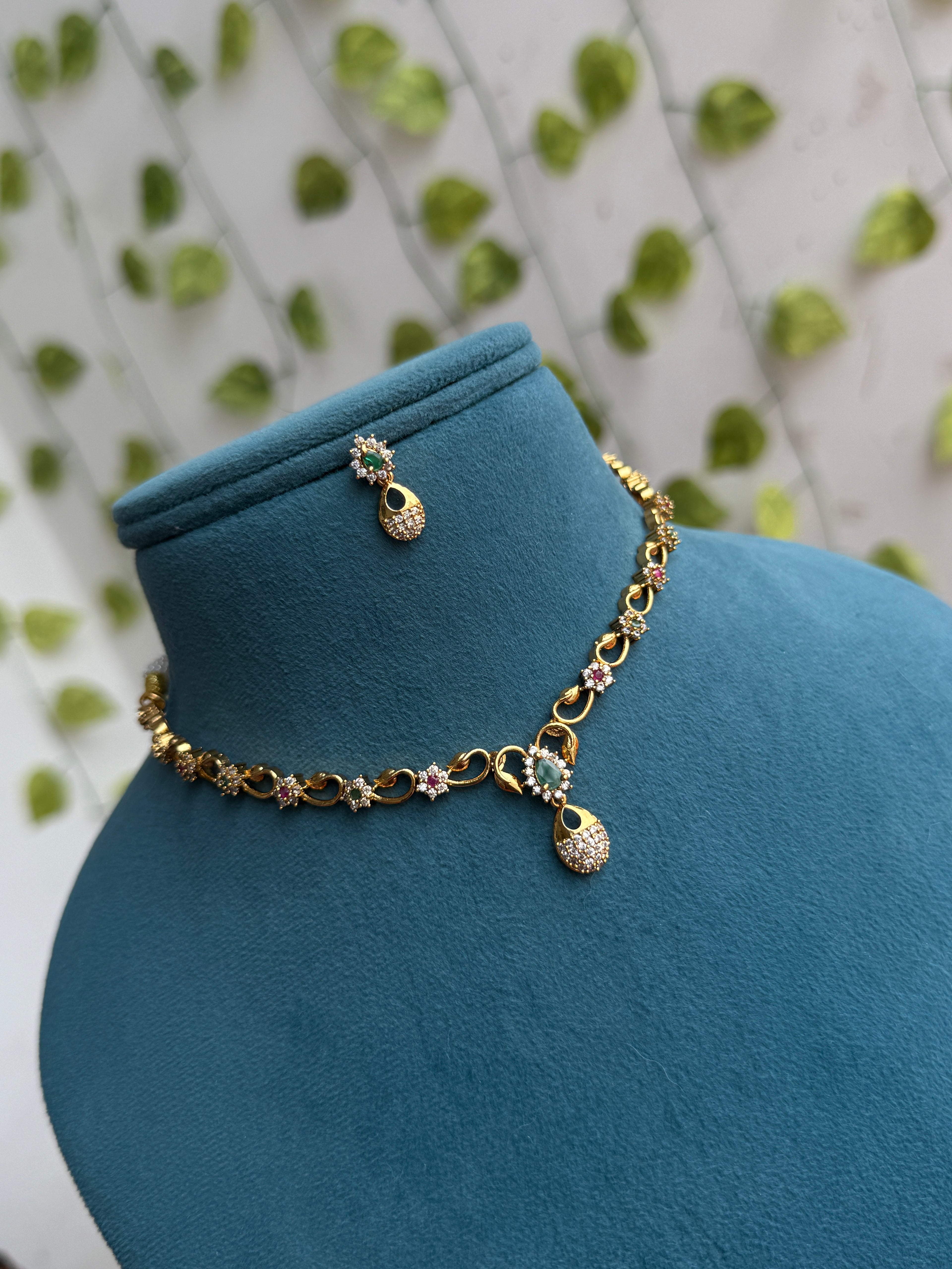 Ns870  flower design multi short neckset with earrings