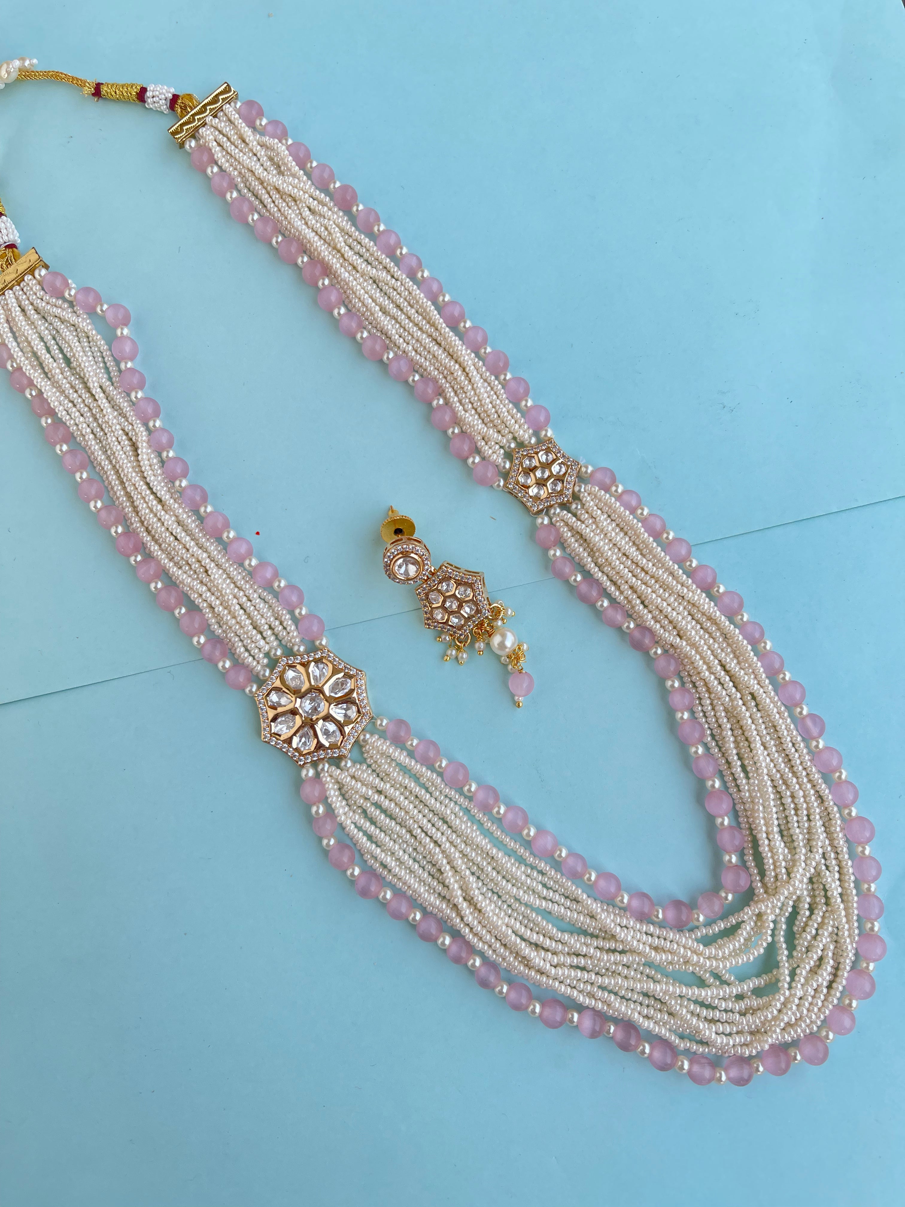 Uncut Kundan long beads chain with earrings