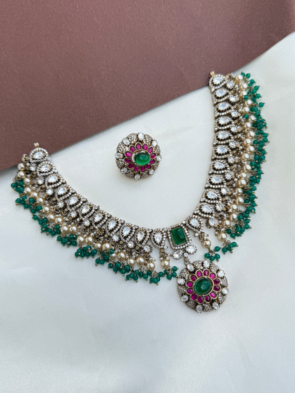 Ns516 jadau kundan moissanite neckset with studs