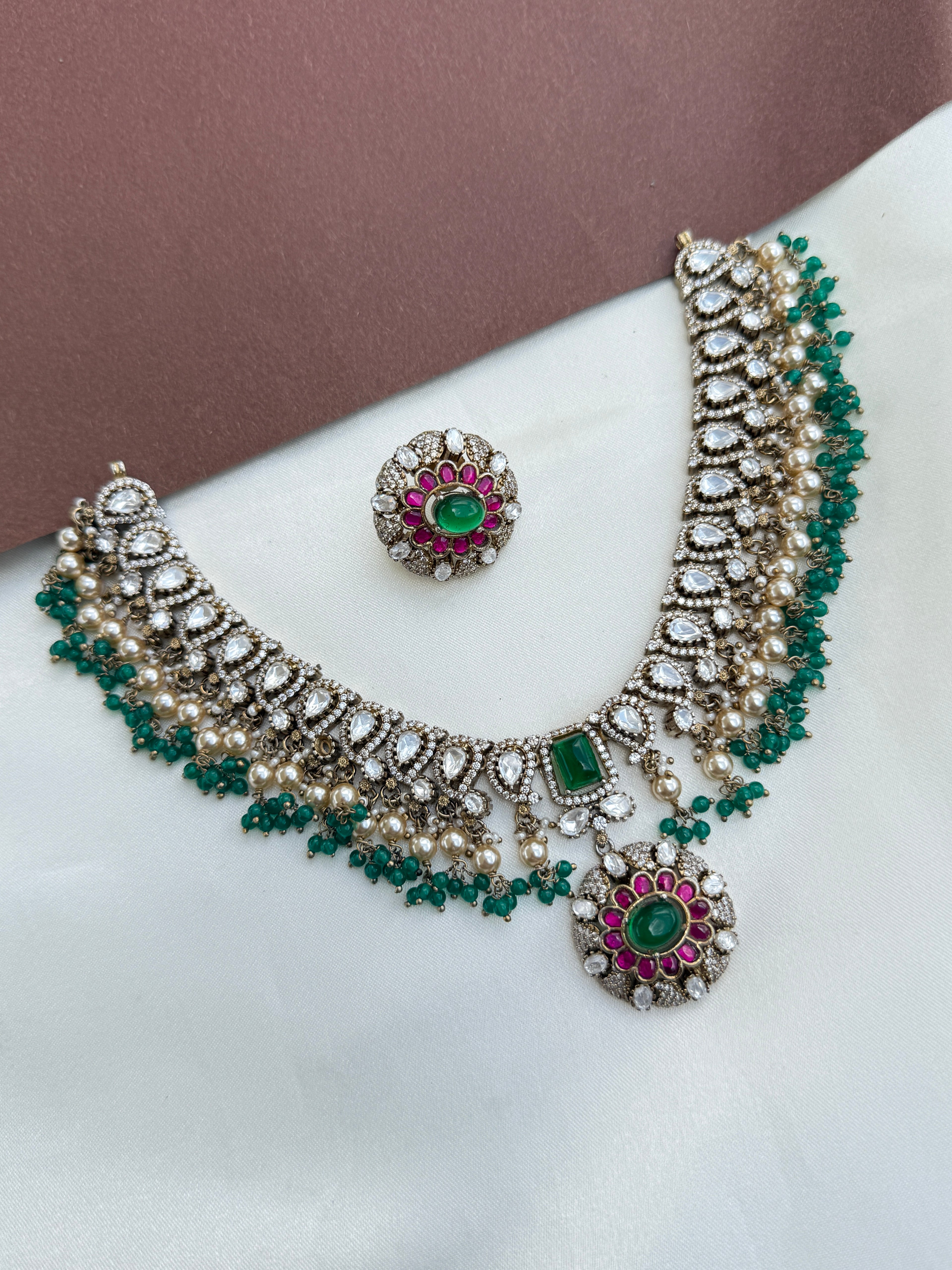 Ns516 jadau kundan moissanite neckset with studs
