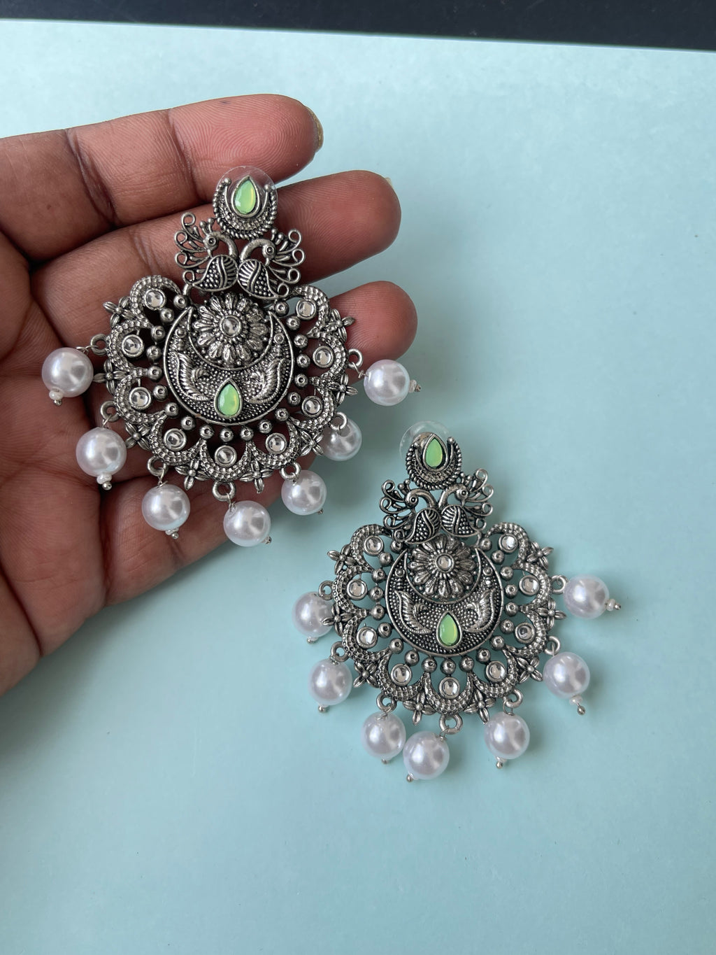 Oxidised lightweight chandbali earrings