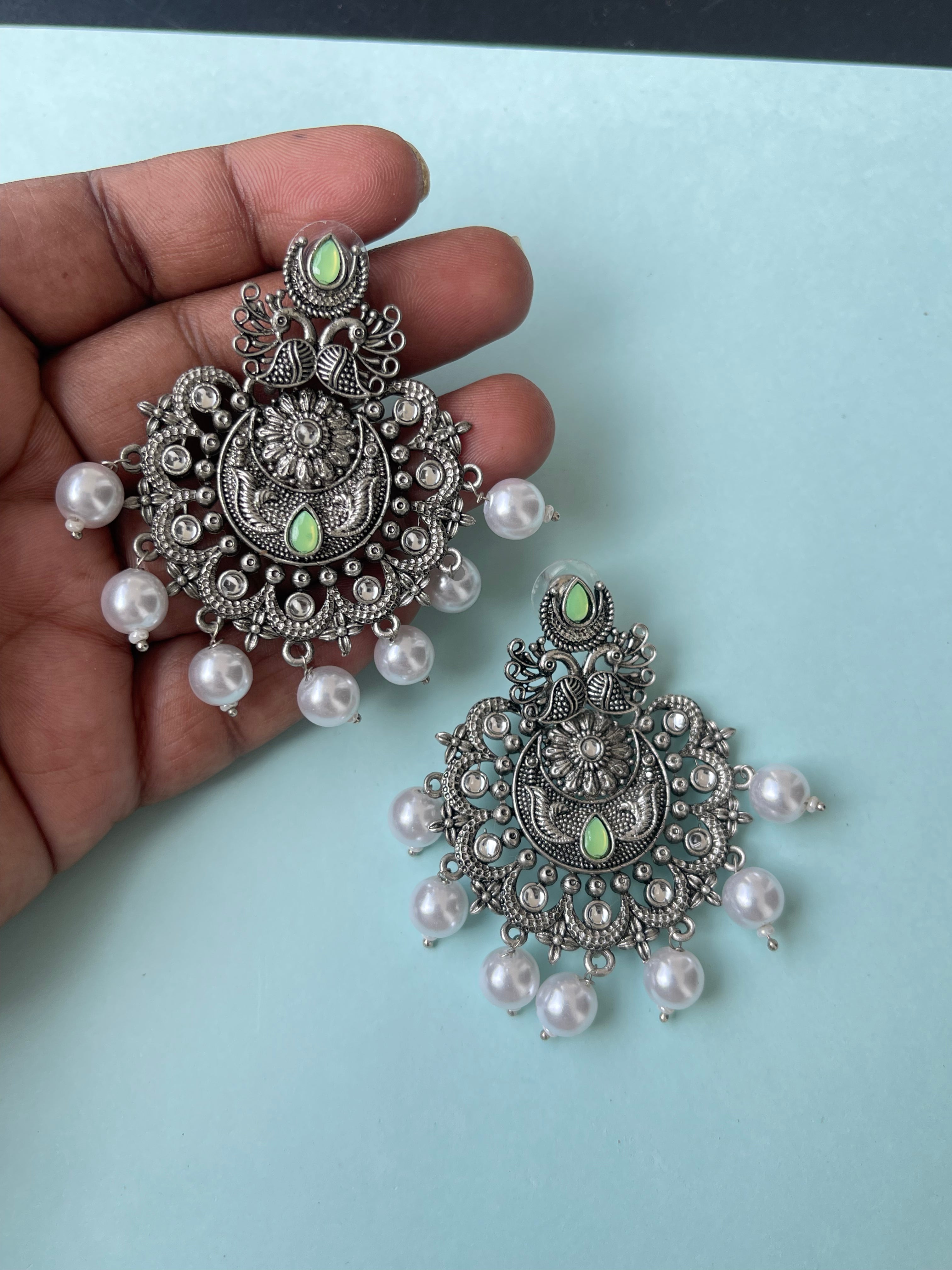 Oxidised lightweight chandbali earrings