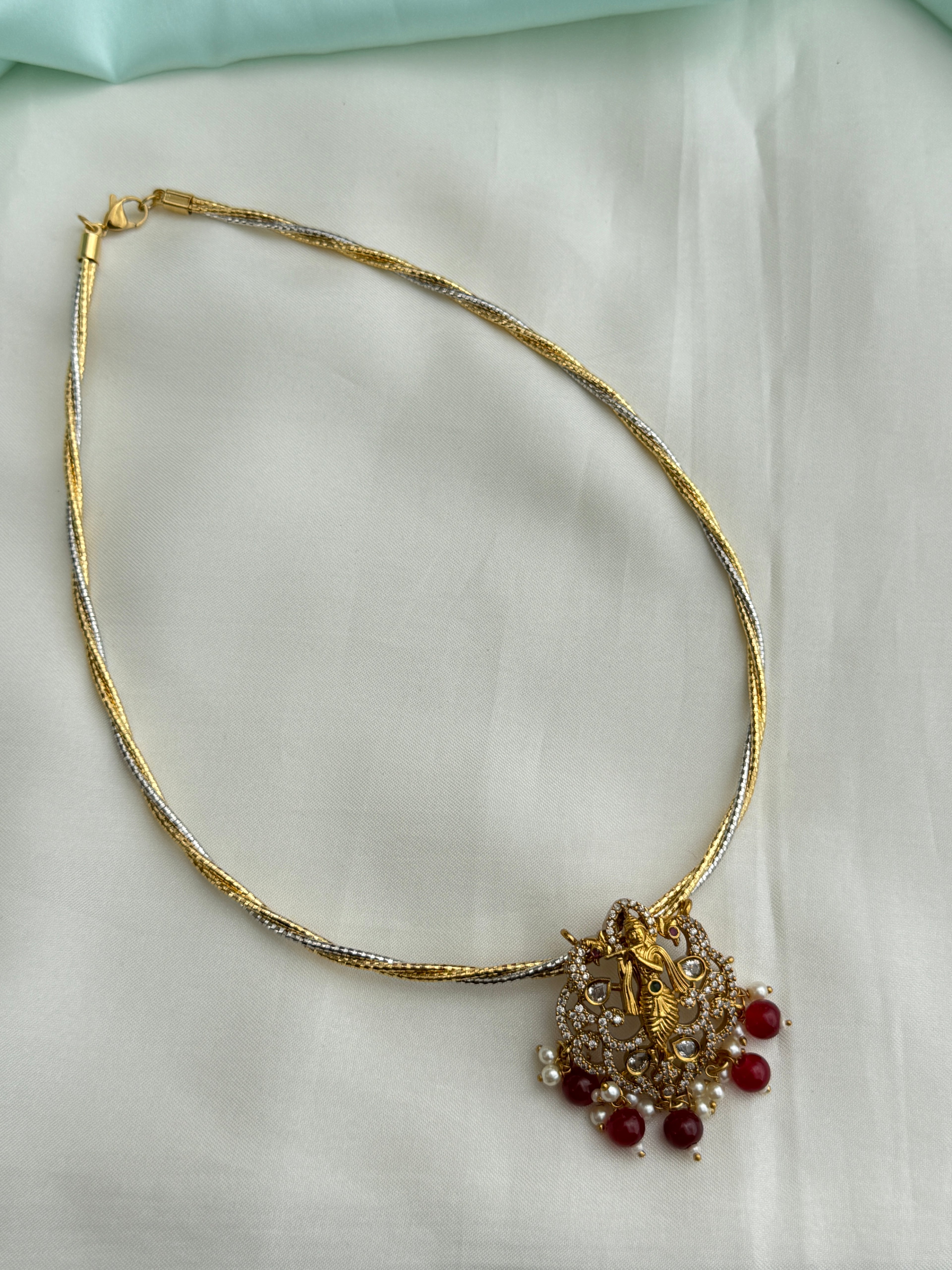 Hs028 dual shade Hasli with lord Krishna pendants