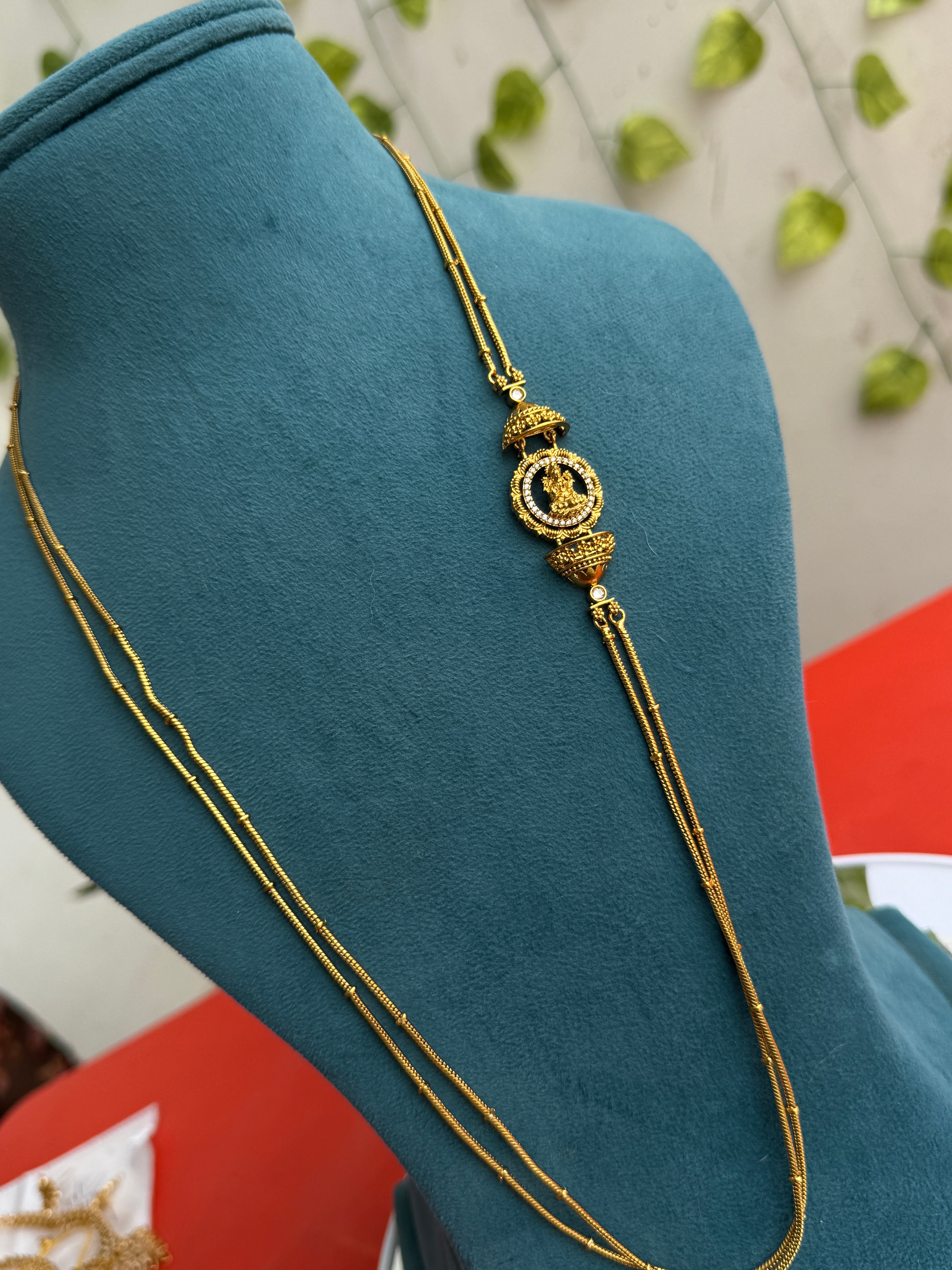Ch5096 28 inches 2 layers Lakshmi devi pendant long chandraharam