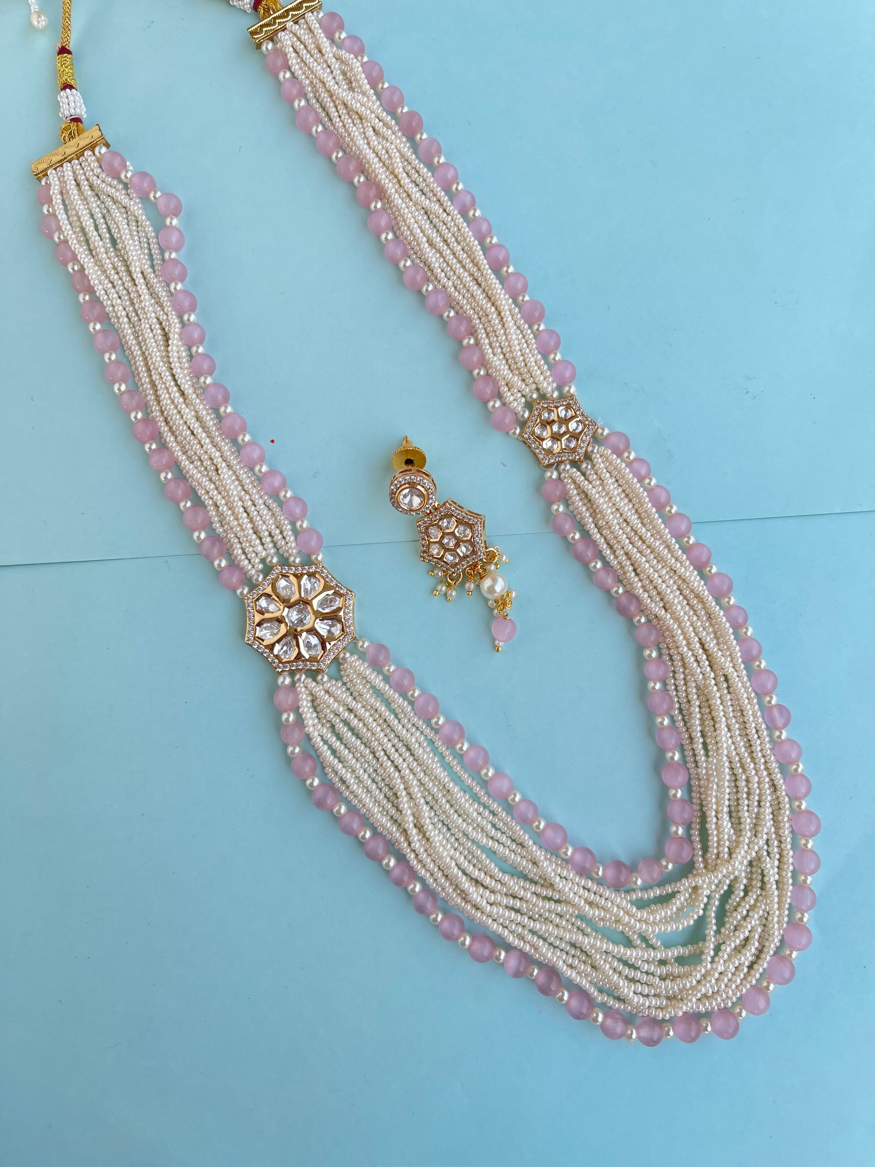 Uncut Kundan long beads chain with earrings